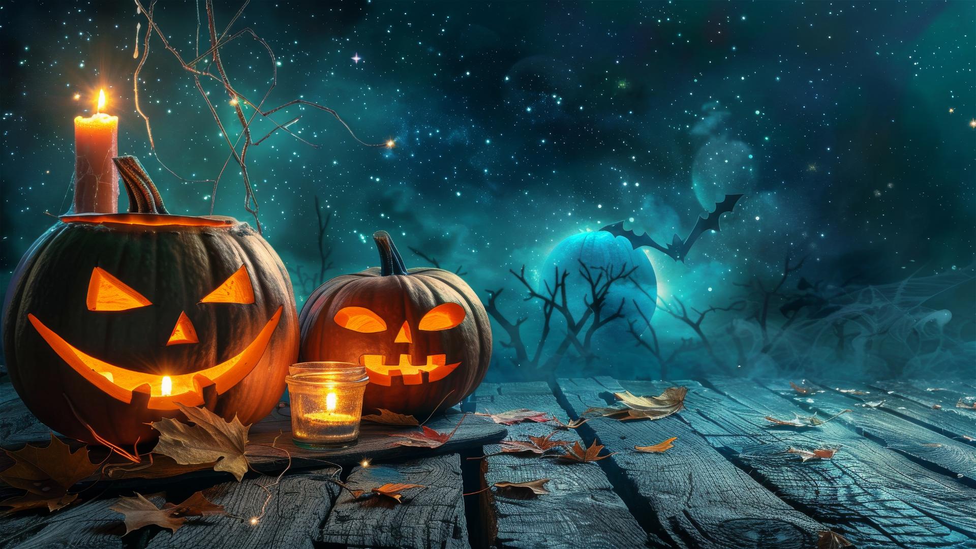 Halloween-themed background with spooky elements