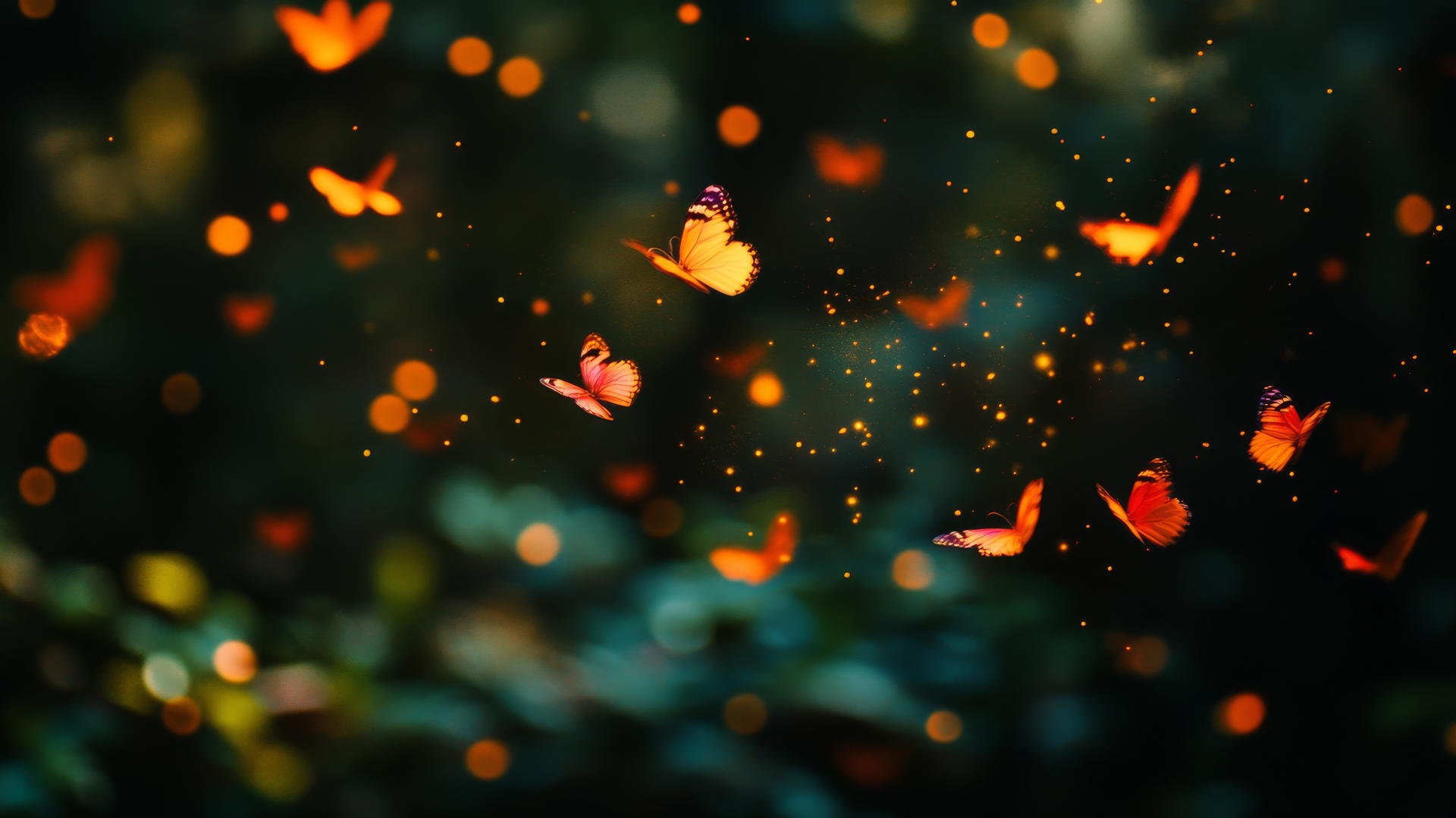 cute black wallpaper with glowing butterflies in dark forest