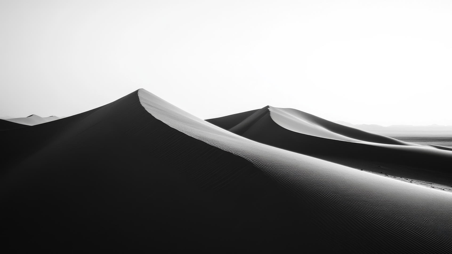 black and white wallpaper of desert landscape with rolling sand dunes