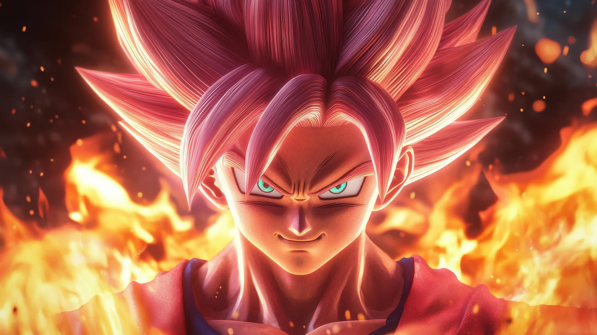 Goku Black wallpaper 4k with Super Saiyan Rosé hair glowing amid flames.