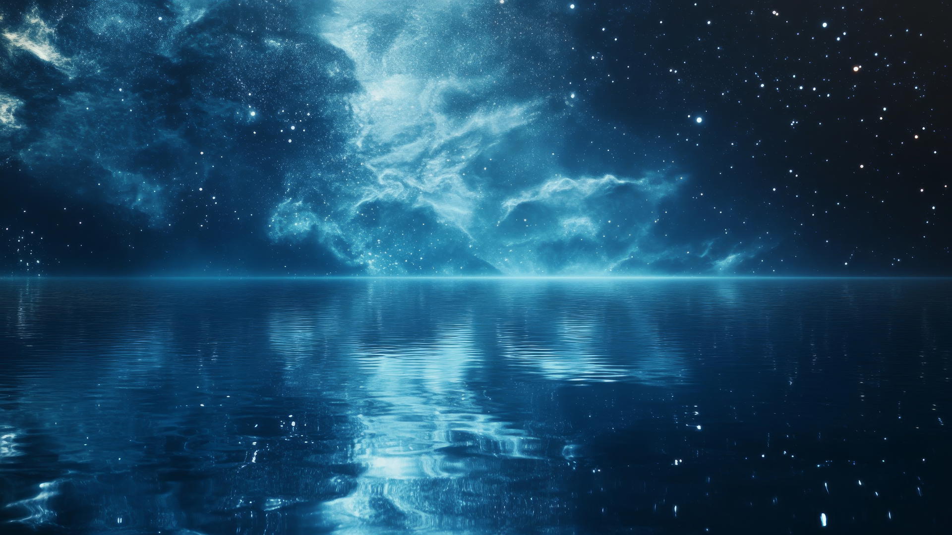 dark blue aesthetic wallpaper with a galaxy reflected in water