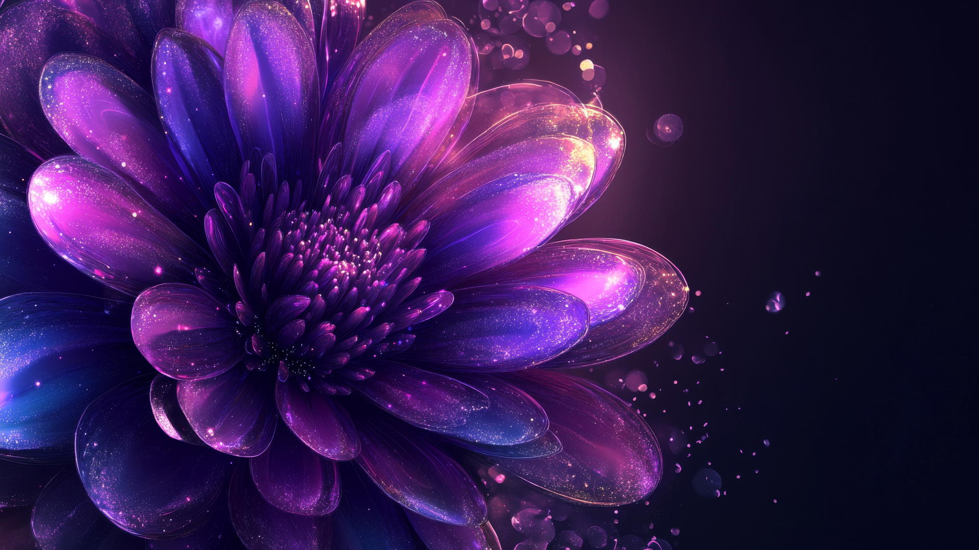 purple flower wallpaper with glowing neon petals and sparkles