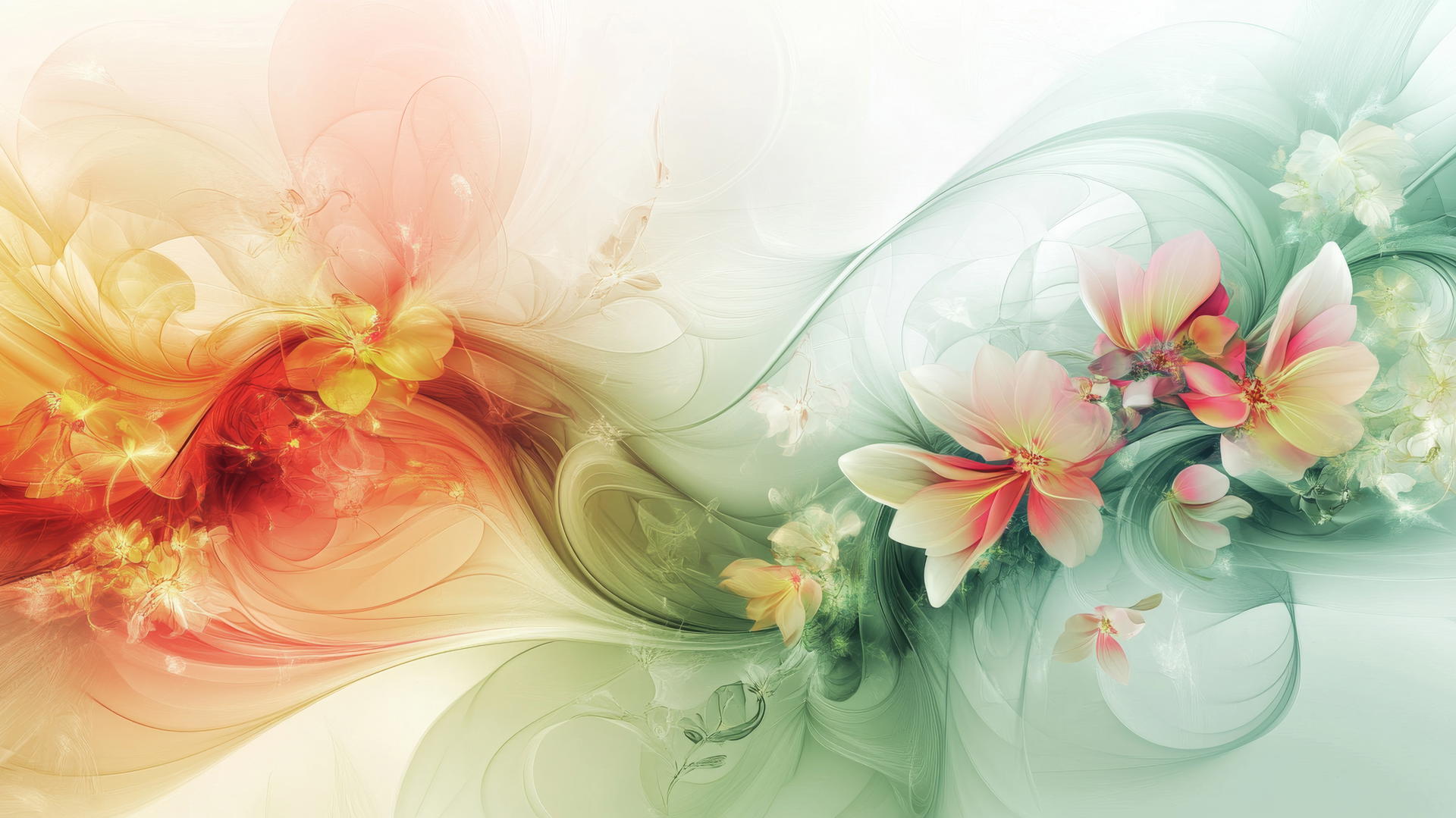spring wallpaper with swirling floral elements and light colors