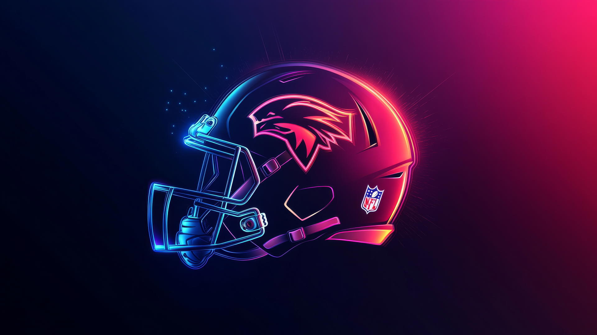 Clean vector NFL helmet with glowing outline on dark gradient background.