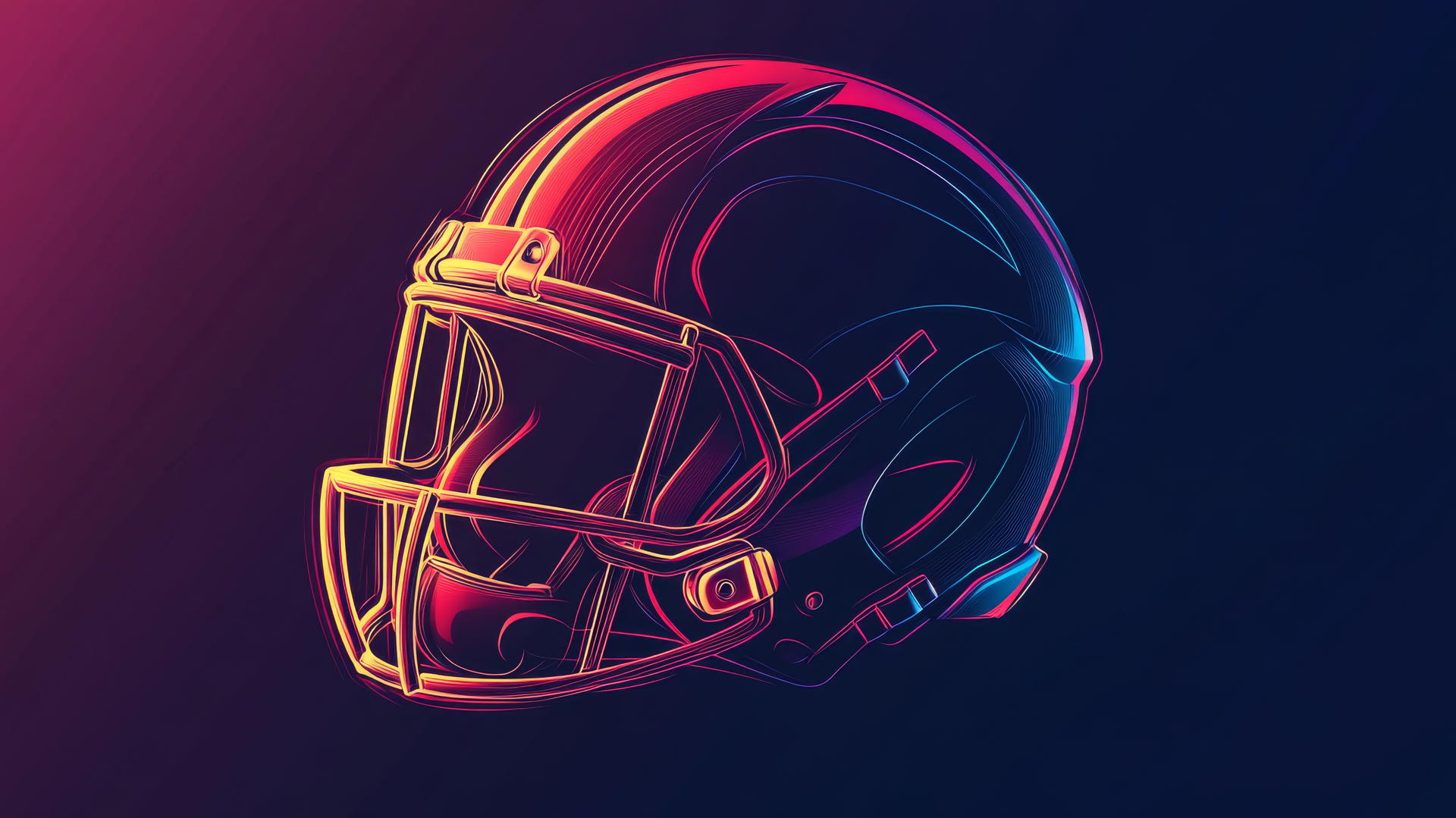 Clean vector NFL helmet with glowing outline on dark gradient background