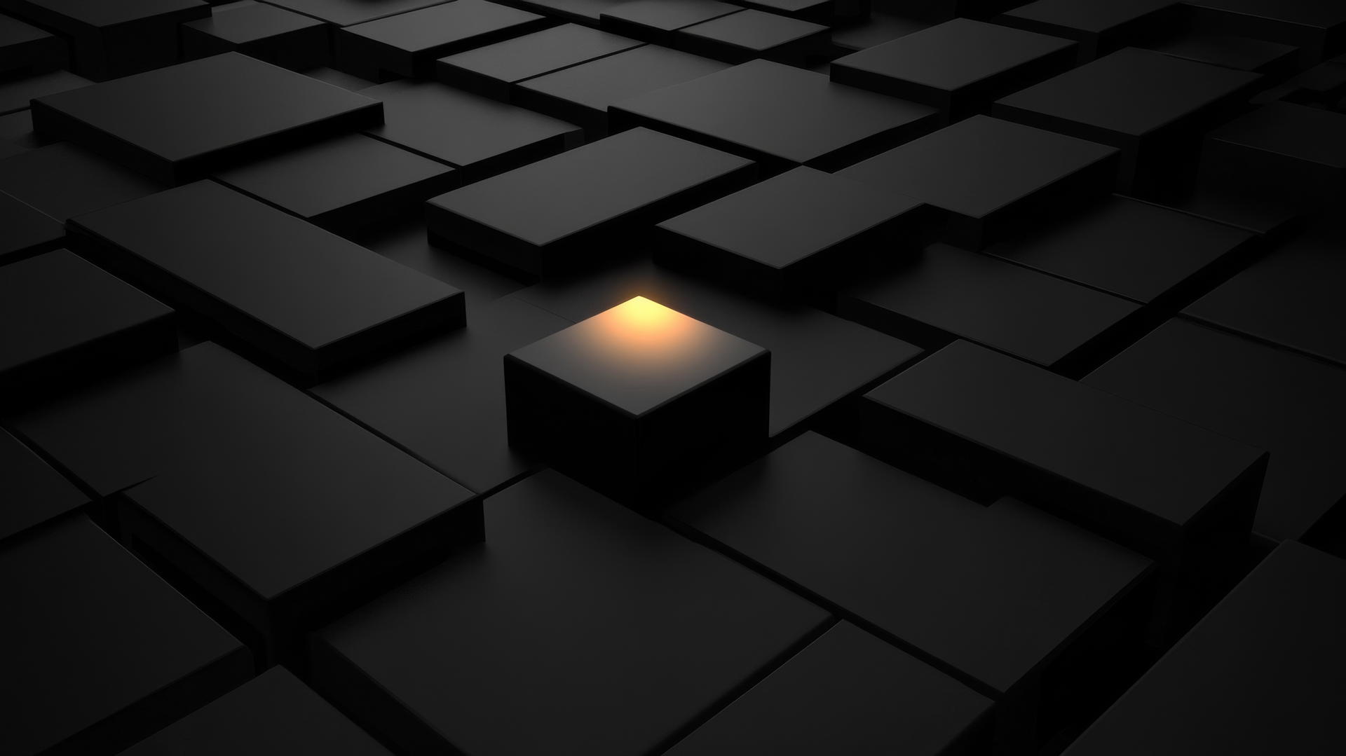 Black geometric design with glowing square