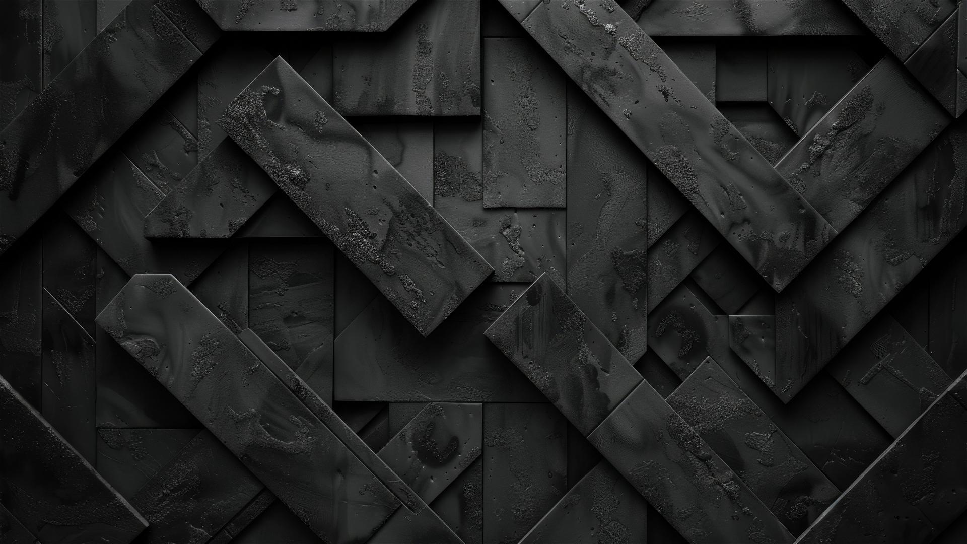 Black abstract art with symmetrical parallelogram tiles and lighting