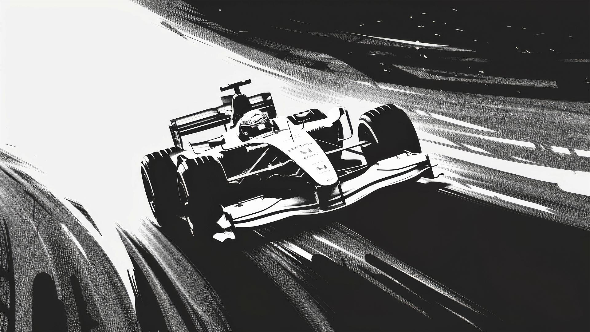 Lewis Hamilton F1 car minimalist poster in black and white