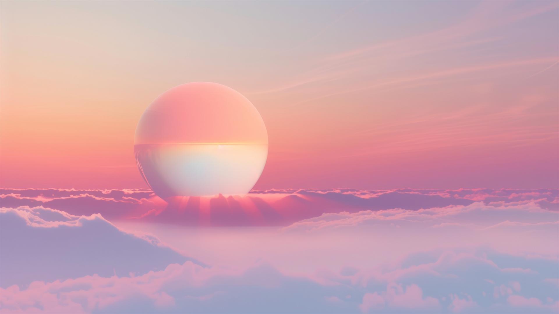 Minimalist gradient object floating in a sky with warm-to-cool gradient
