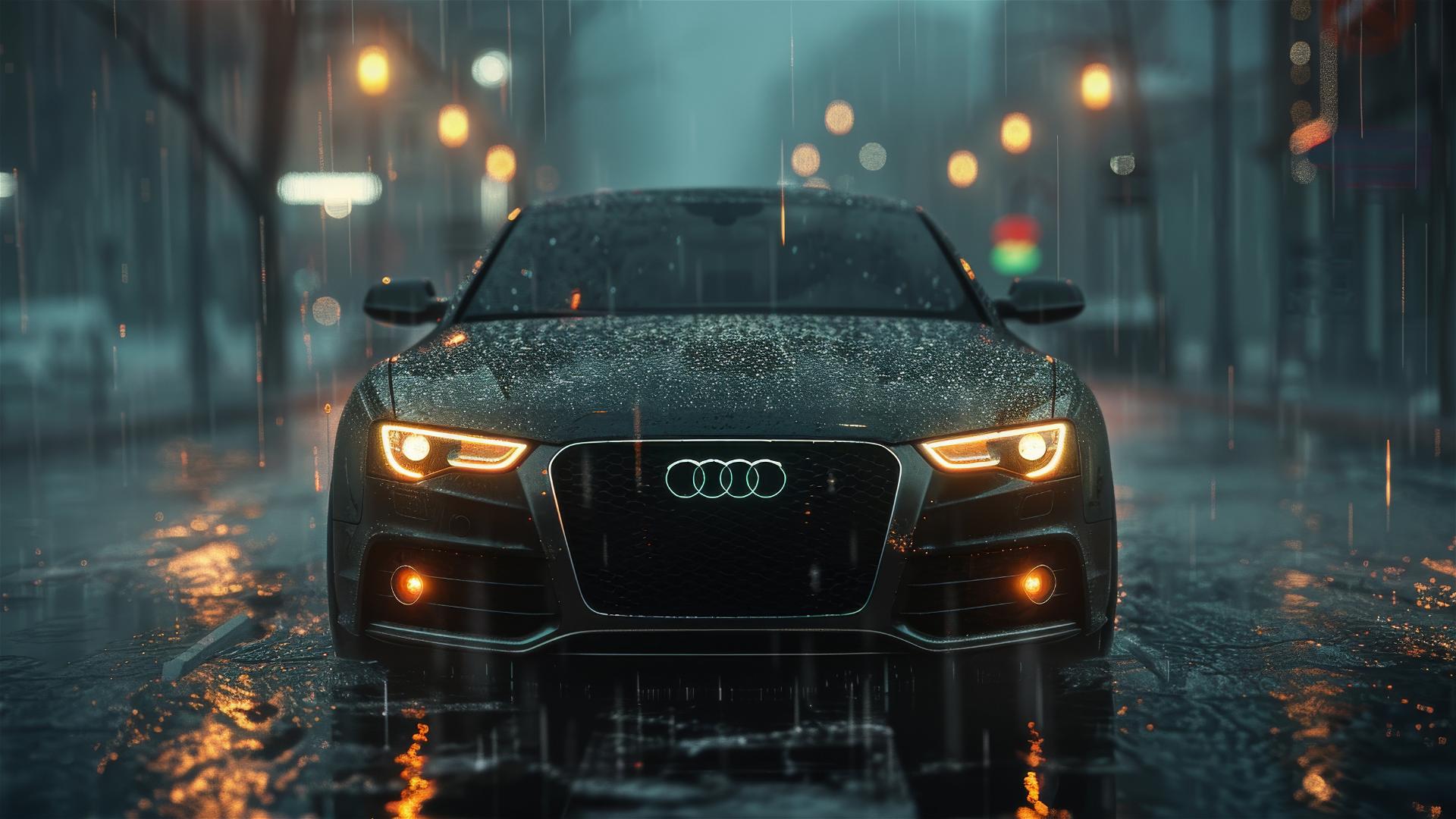 audi a5, Dim_Lighting, Gothic gloomy, 8k smooth, closeup view, foggy, Photorealistic