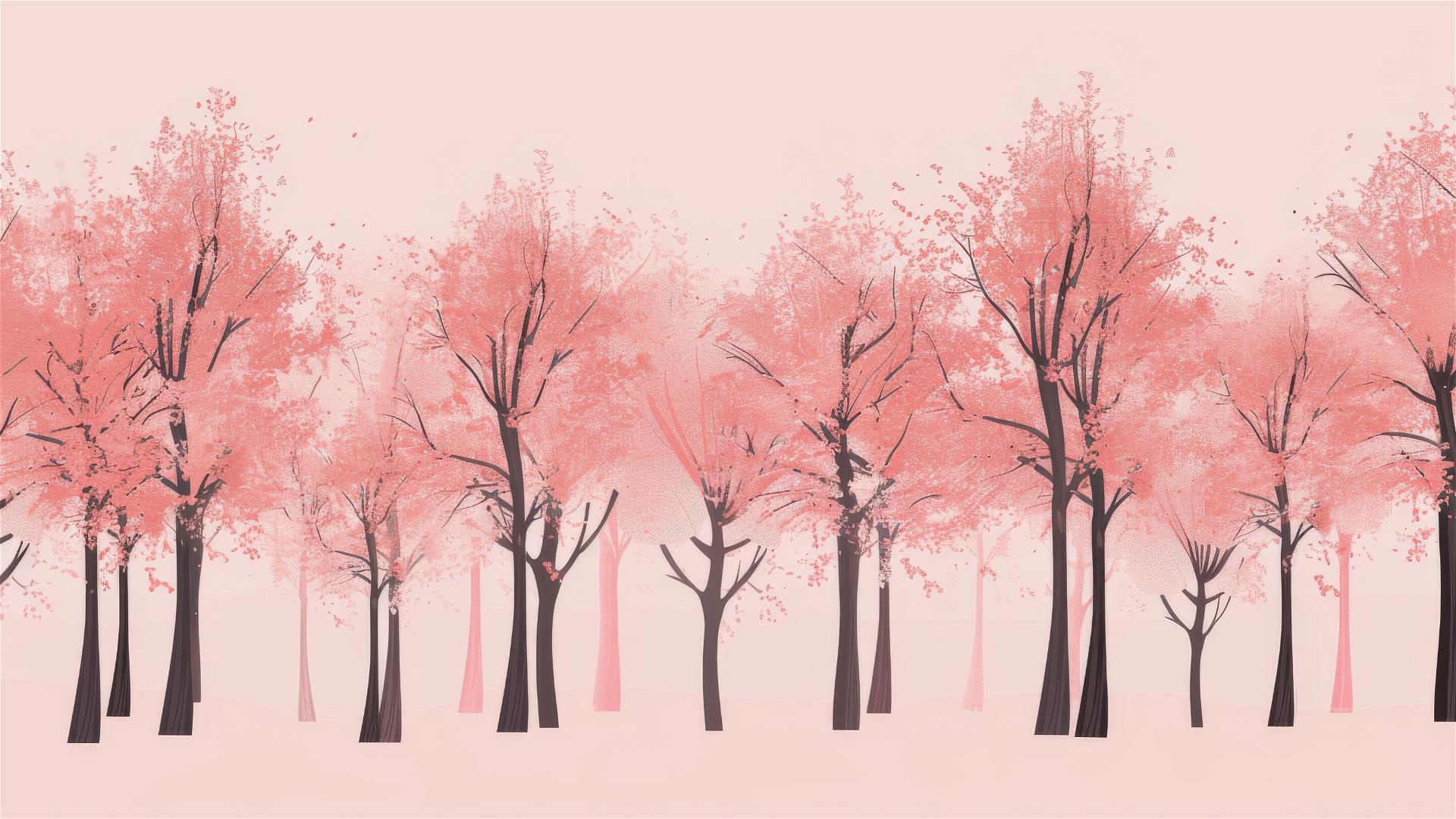 Minimalist pattern of sakura trees with low stylization