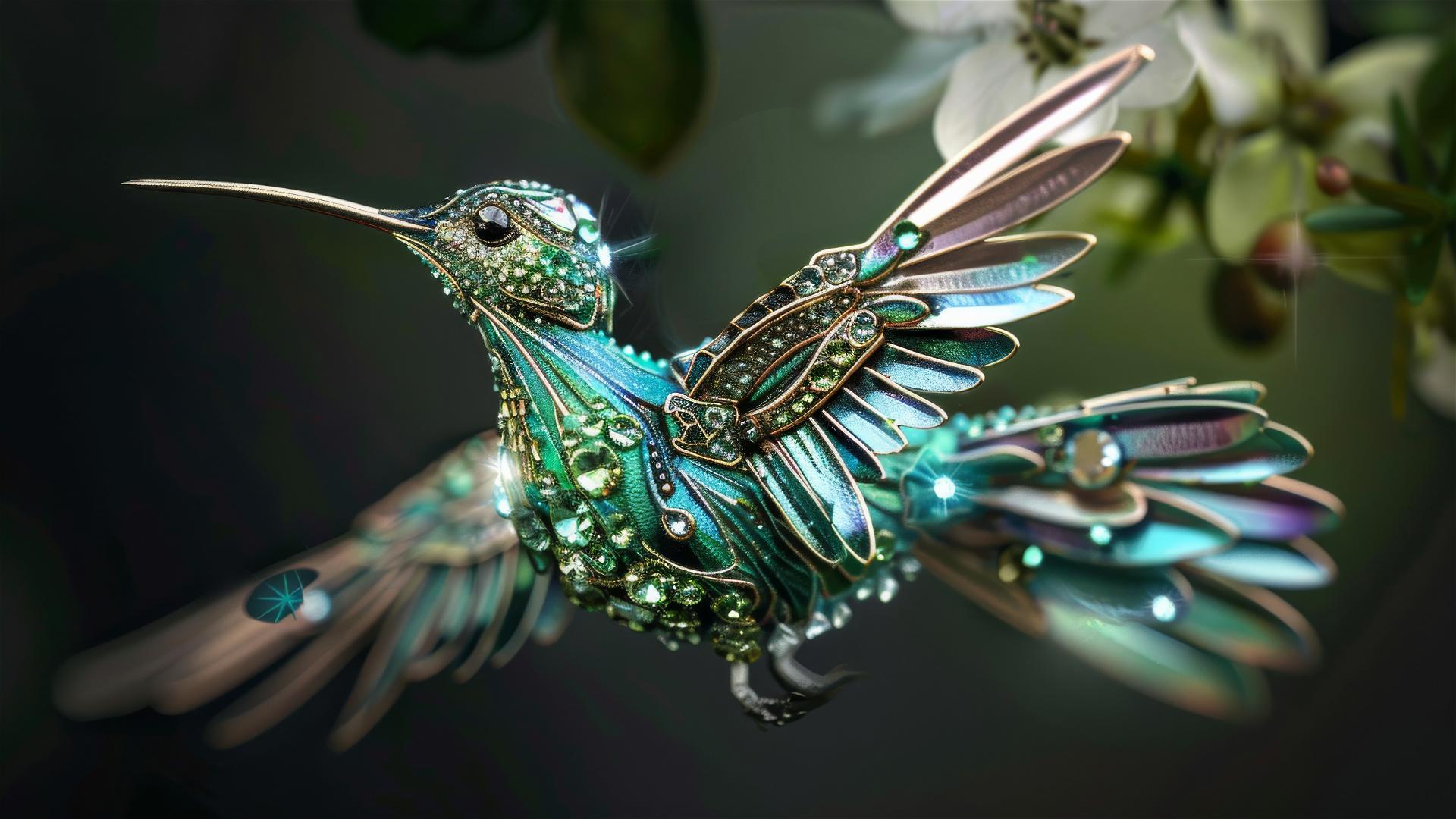 Enchanting hummingbird with gemstone sparkles