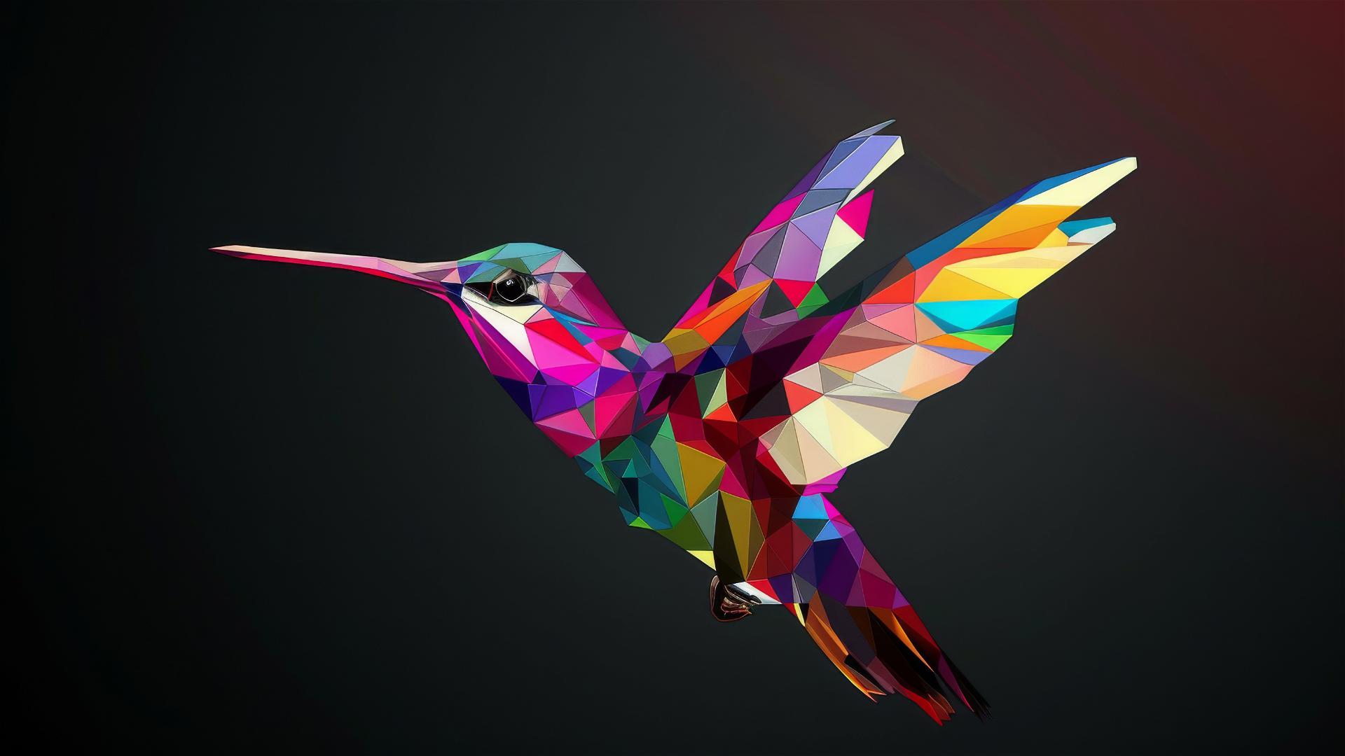 Colorful hummingbird vector illustration on black background in 8K HDR
