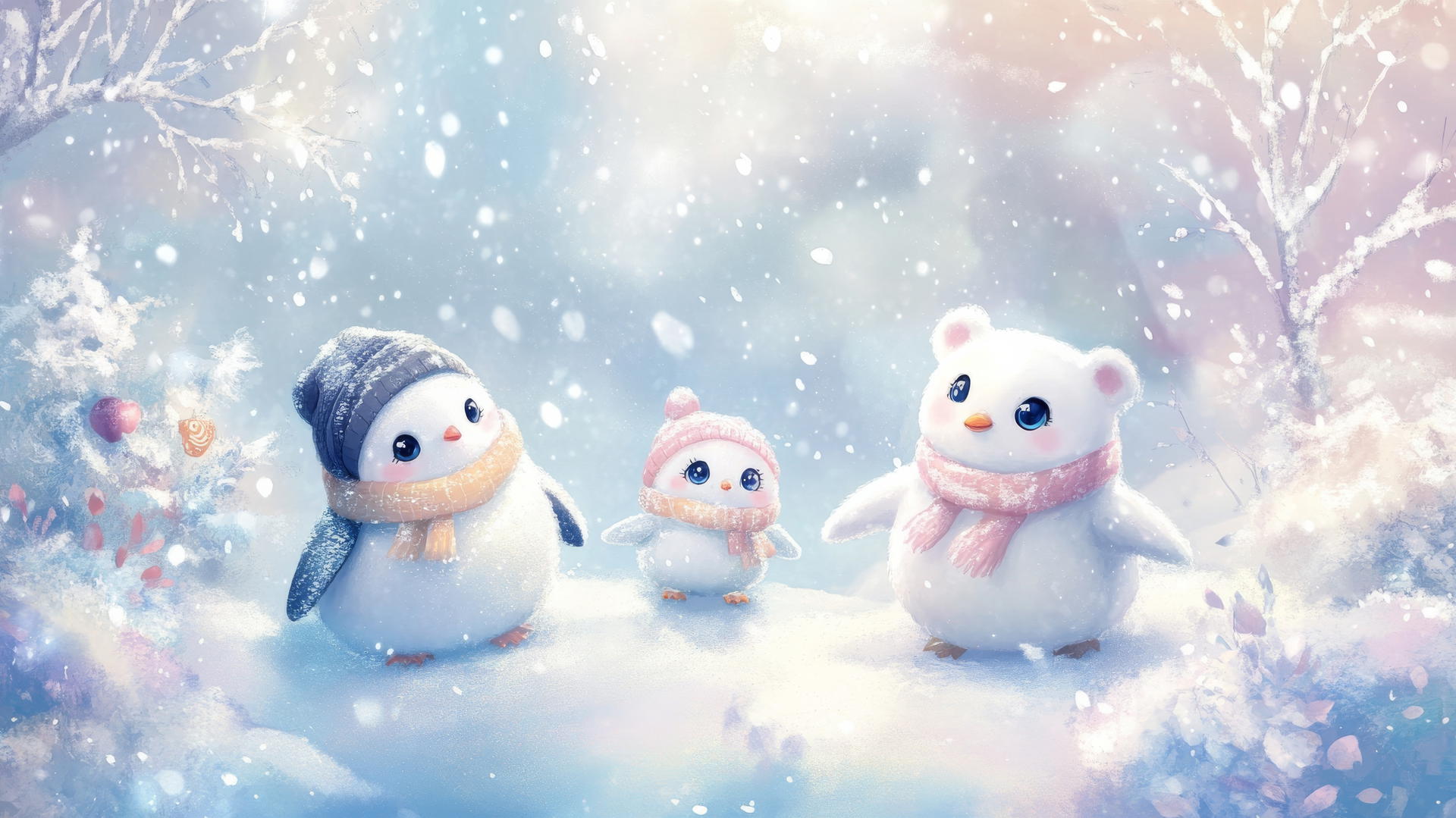 popular cute wallpapers for girls featuring cute animals in a cozy winter scene