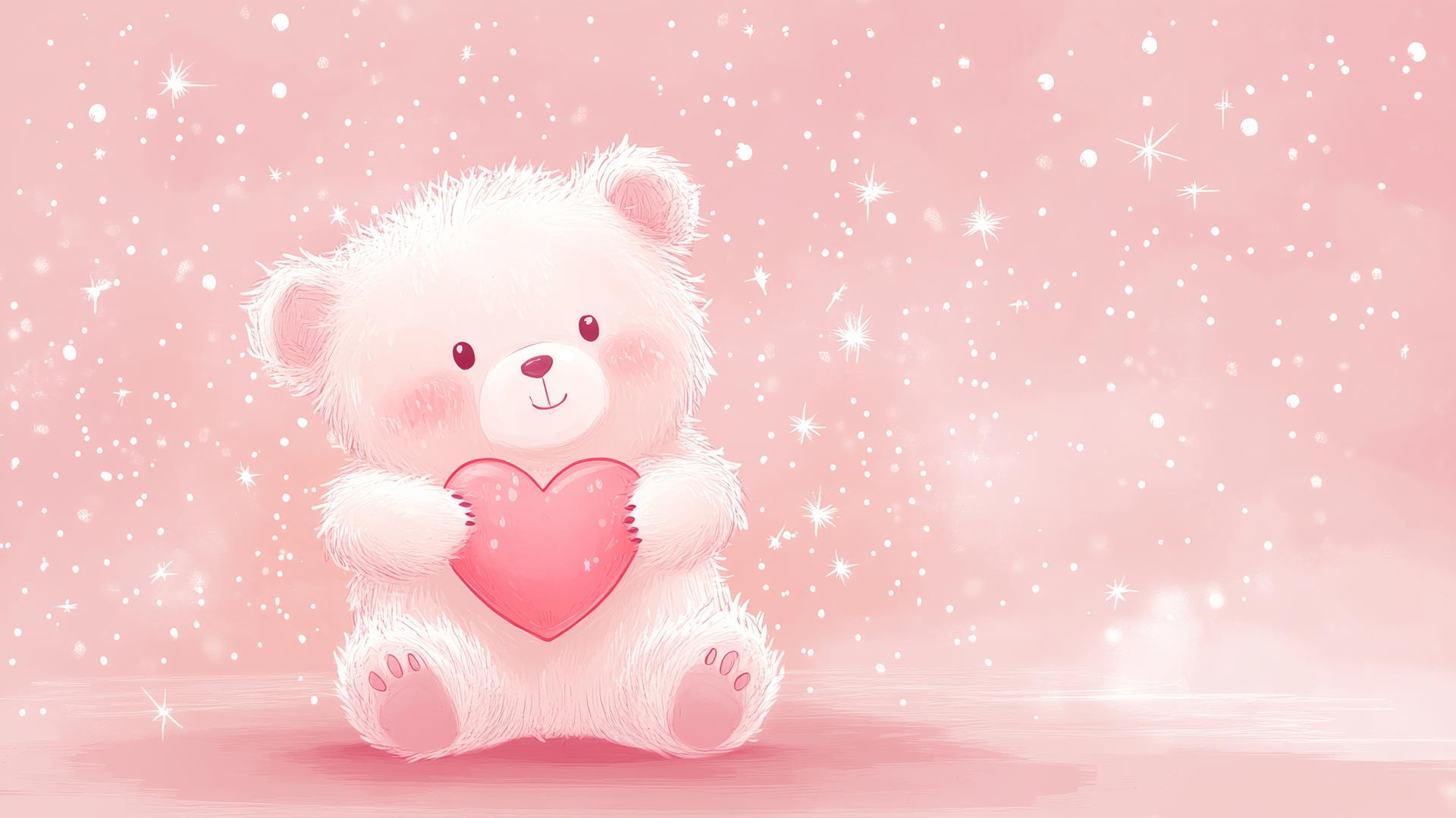 pink wallpaper cute cartoon bear with heart and sparkles