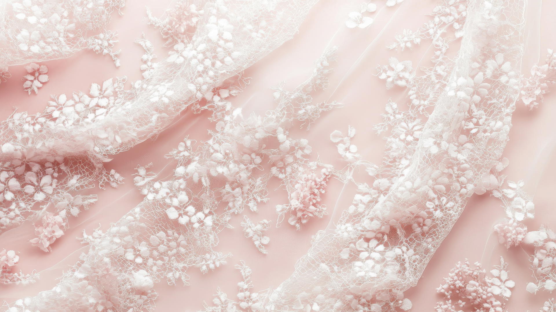 delicate lace pattern in light pink with floral details on soft pastel background
