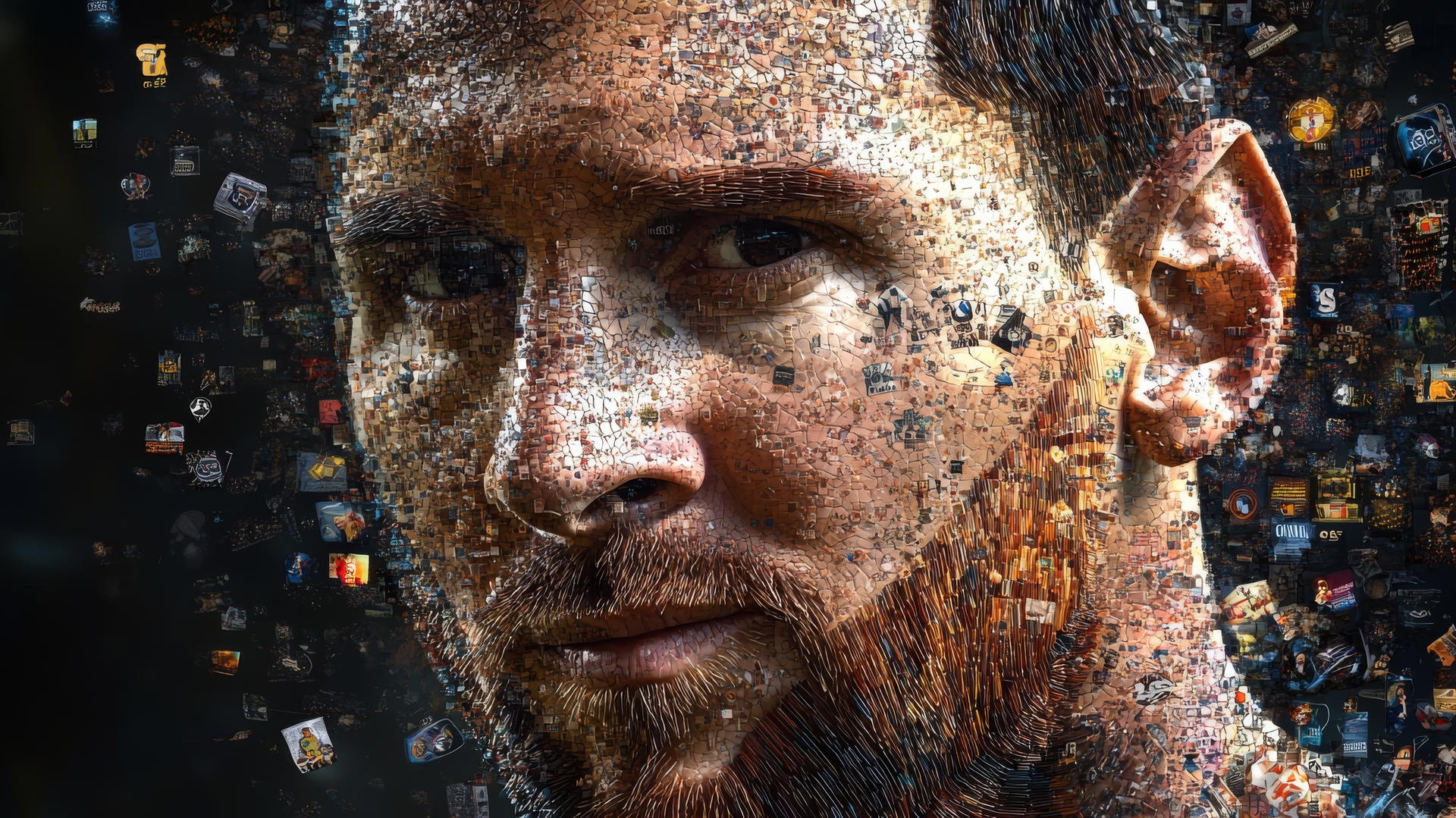 wallpaper messi 4k: mosaic of Messi's face with soccer icons