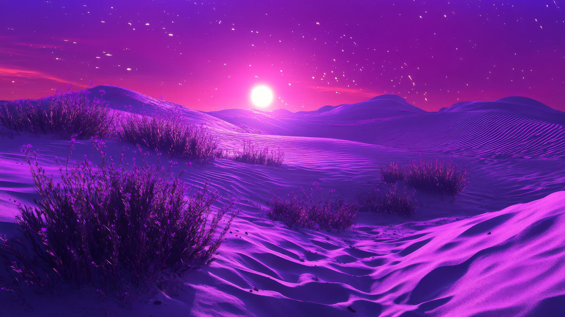 wallpaper purple 4k surreal desert with sand dunes and alien flora