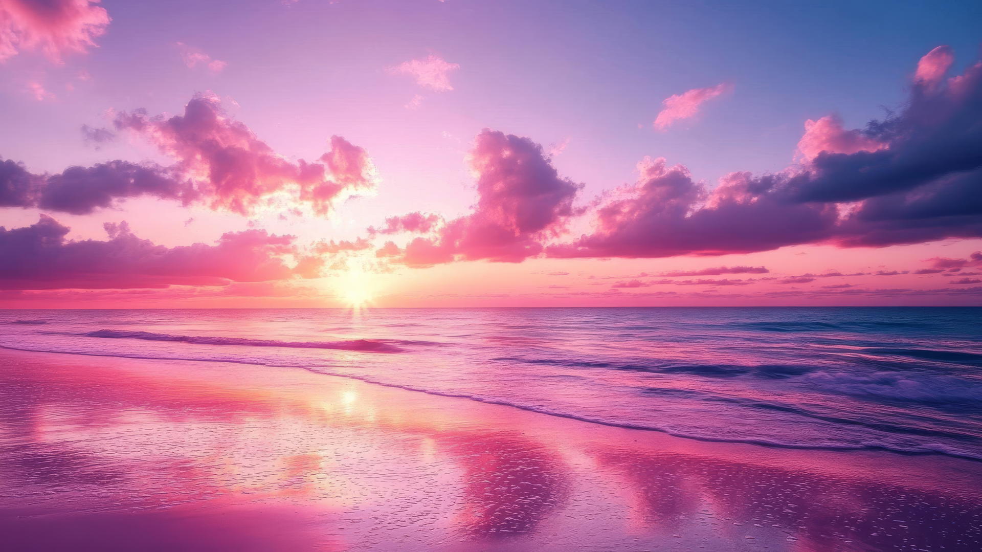 aesthetic beach wallpaper with vibrant sunset, pink and purple hues