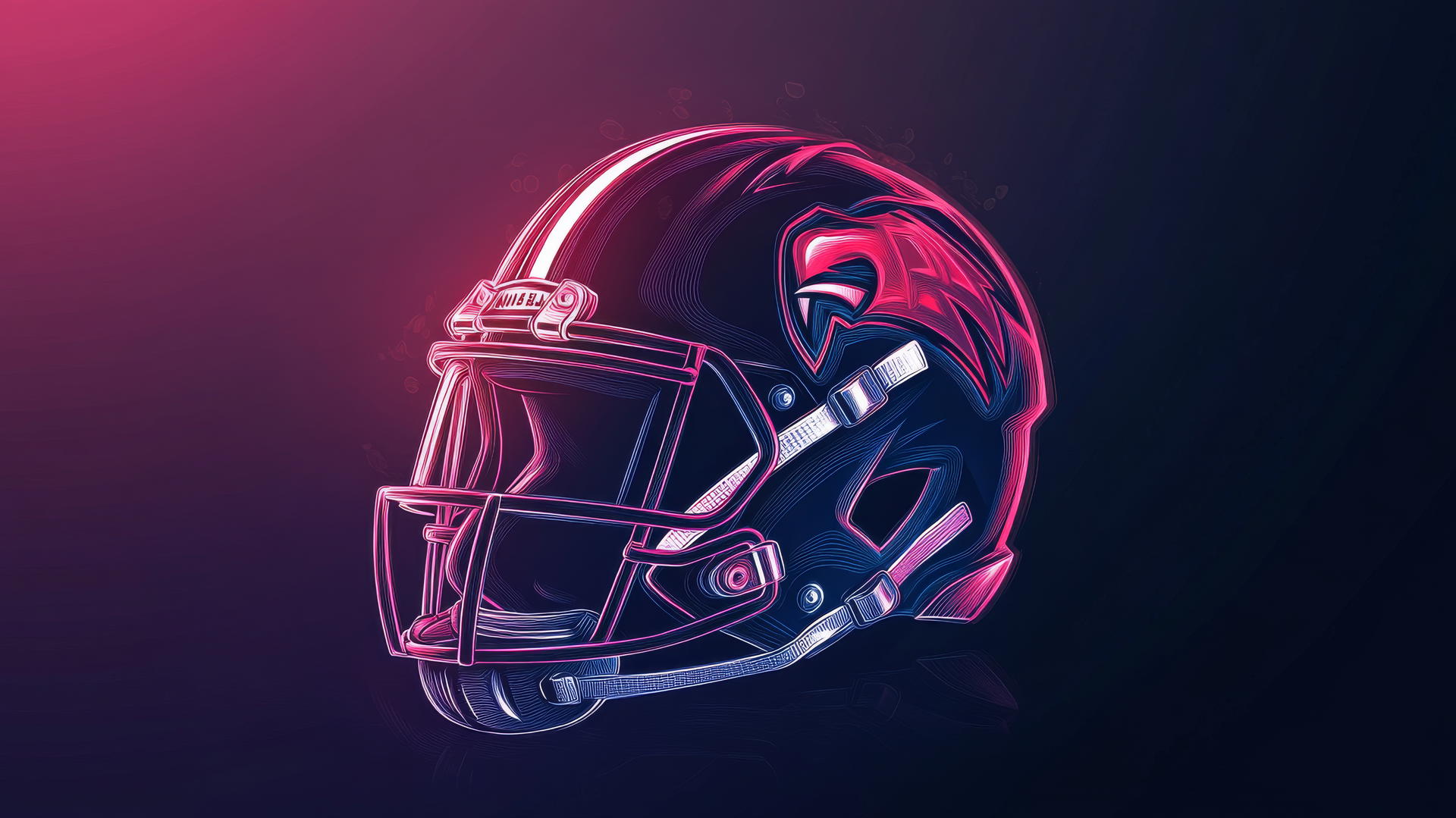 Clean vector NFL helmet with glowing outline on dark gradient background