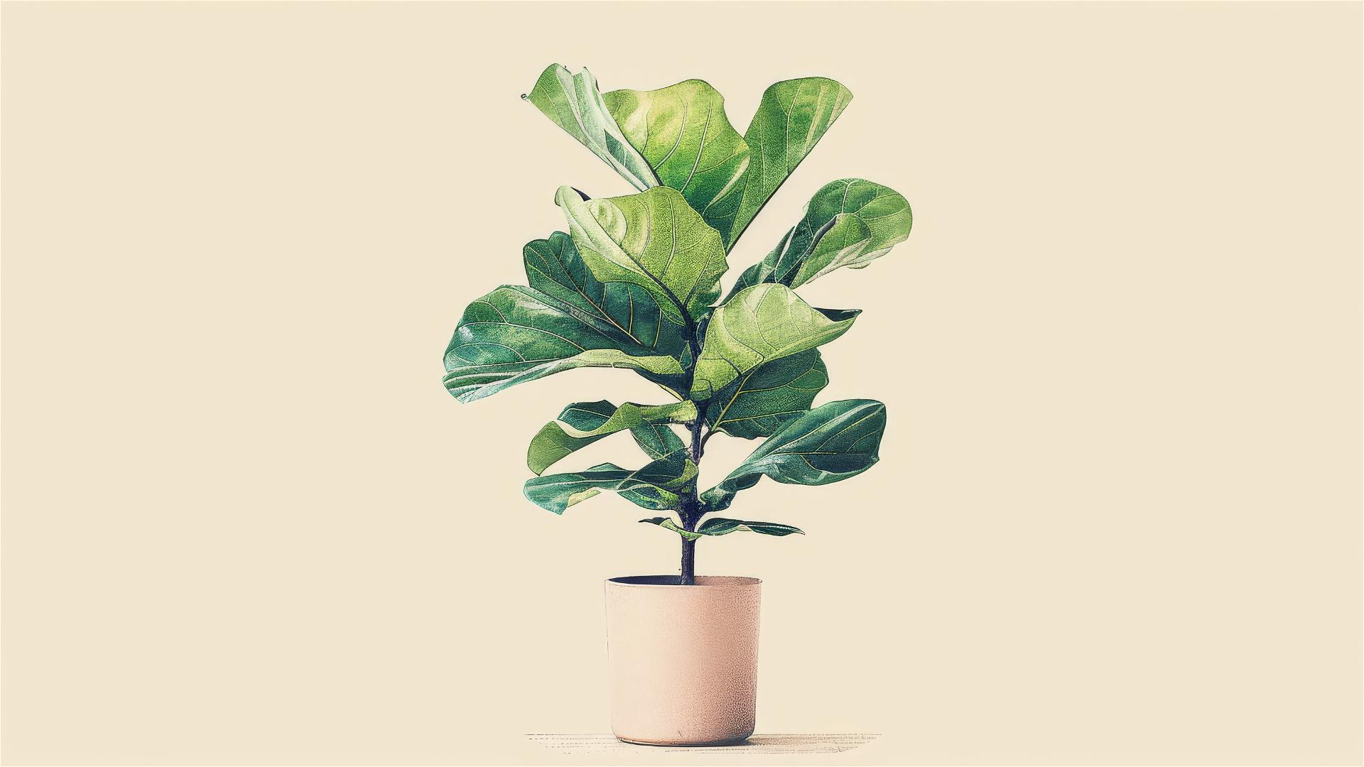 Boho-style Fiddle-leaf Fig plant graphic print in a light pink pot.