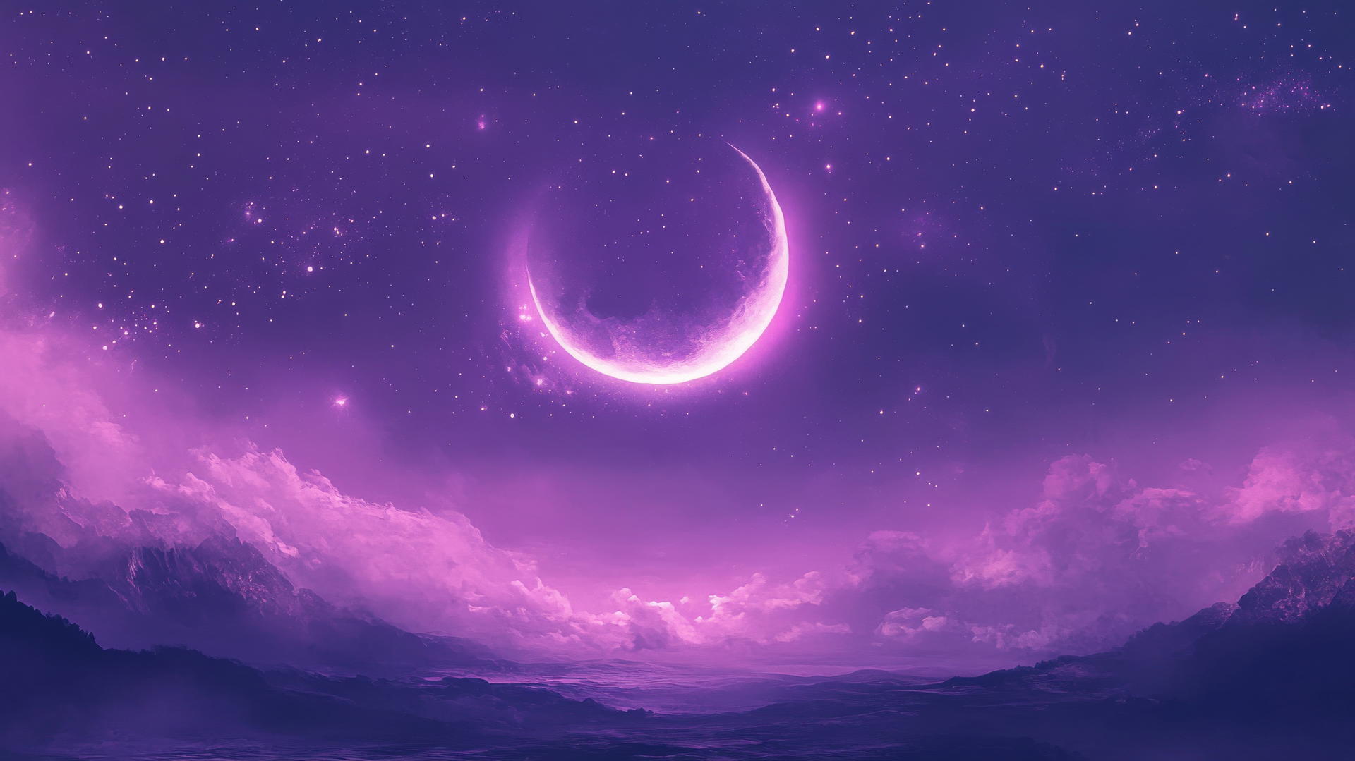 purple aesthetic wallpaper 4k with glowing moons, stars, and watercolor textures
