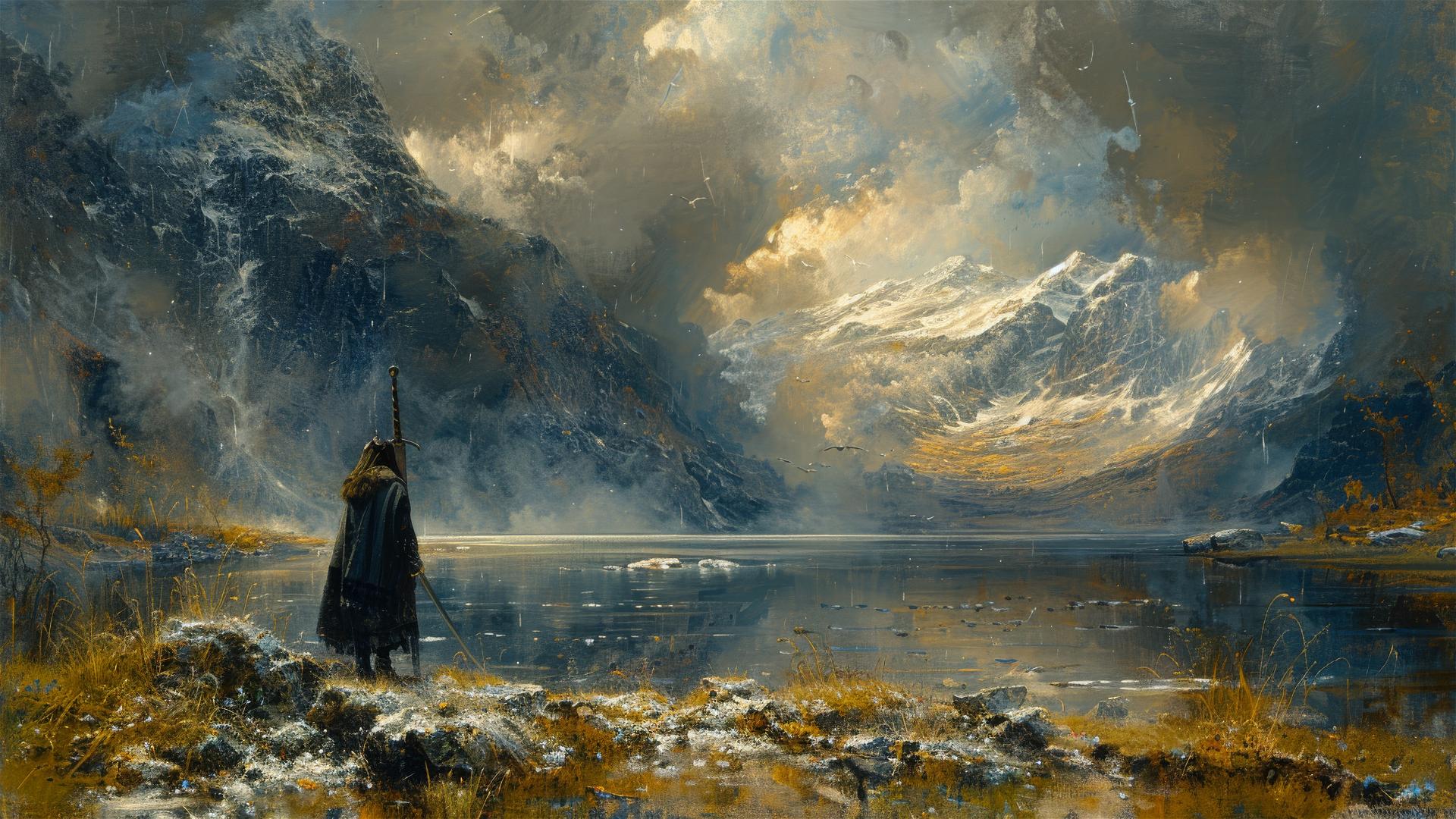 Celtic sword painting in Friedrich, Alm, Duncanson styles