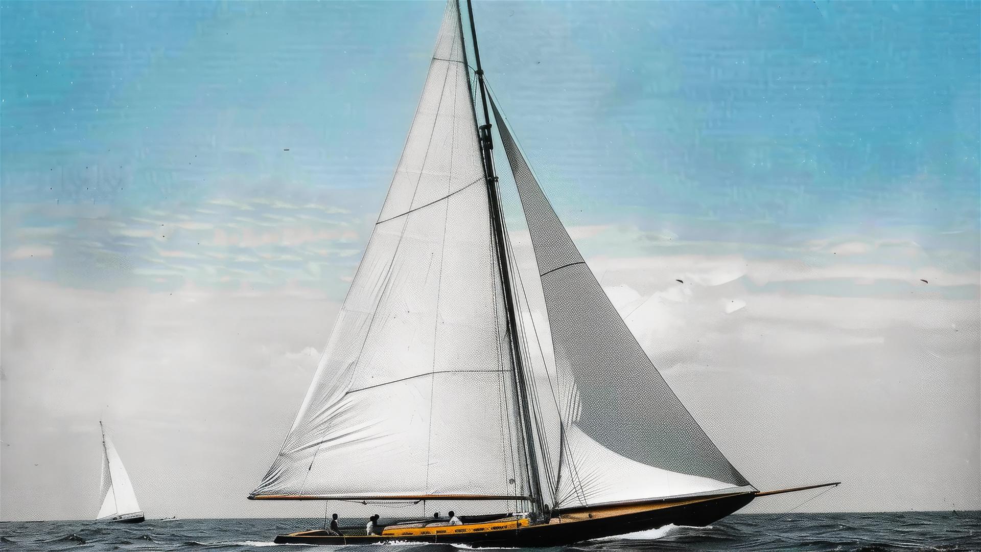 Sailboat with vibrant colors on the ocean.