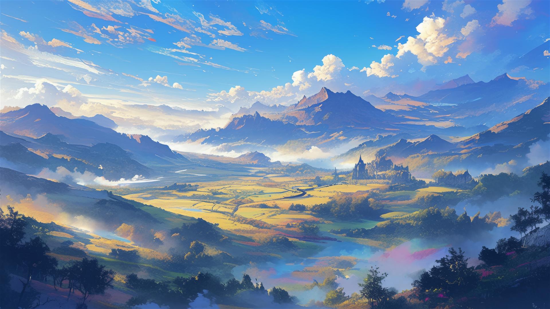 Foggy valley with rhythmic fog patterns at sunrise