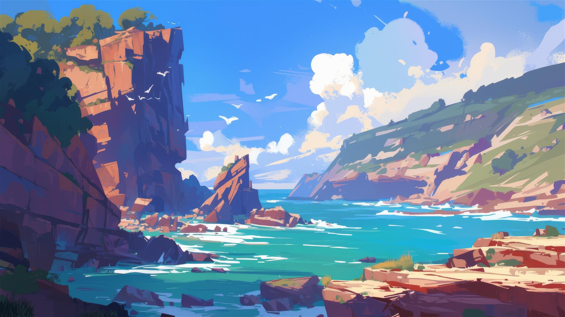 Singing cliffs with resonating waves crashing into hollow caverns by the ocean