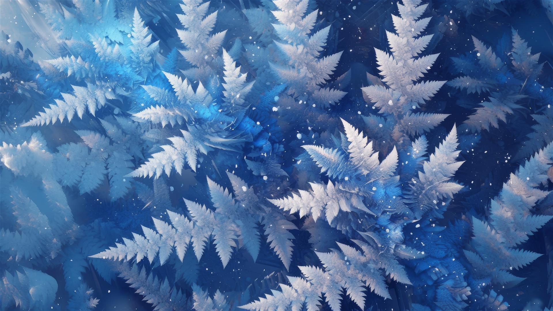 Intricate frost fern patterns in a frosty glen