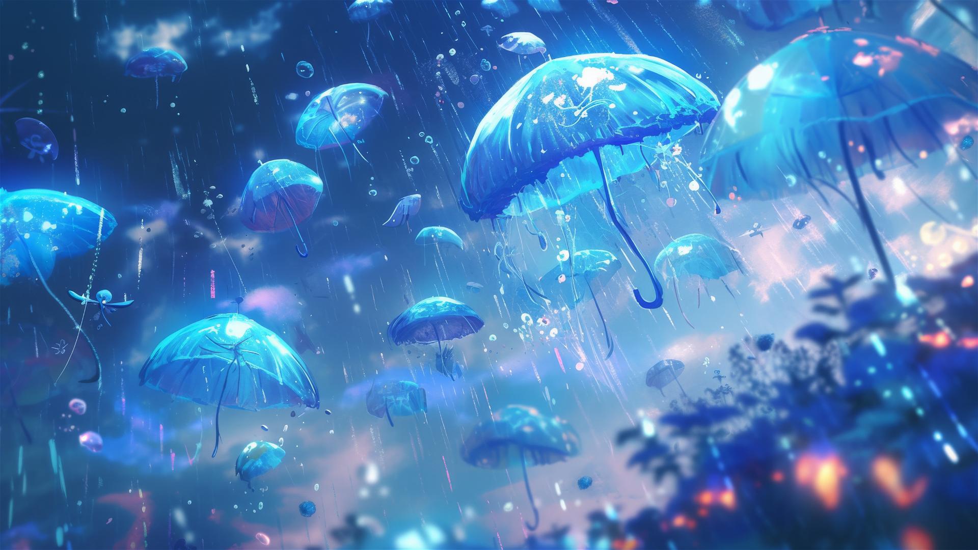 3D holographic rain with native flora and fauna images