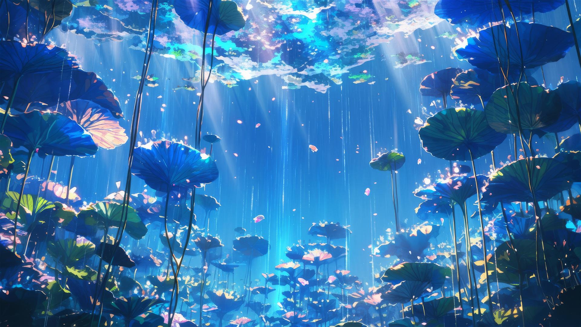 Holographic rain with 3D flora and fauna images