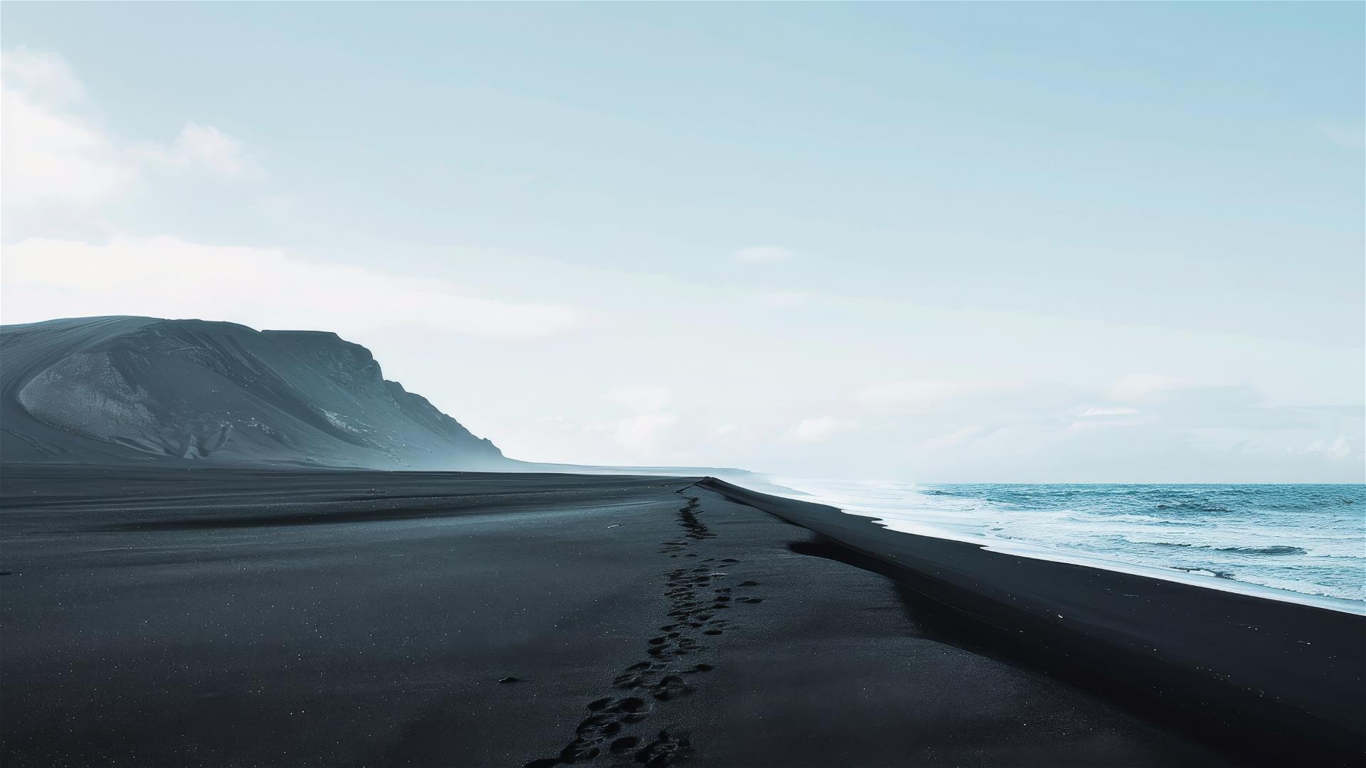 Black sand desert landscape in a minimalistic photo