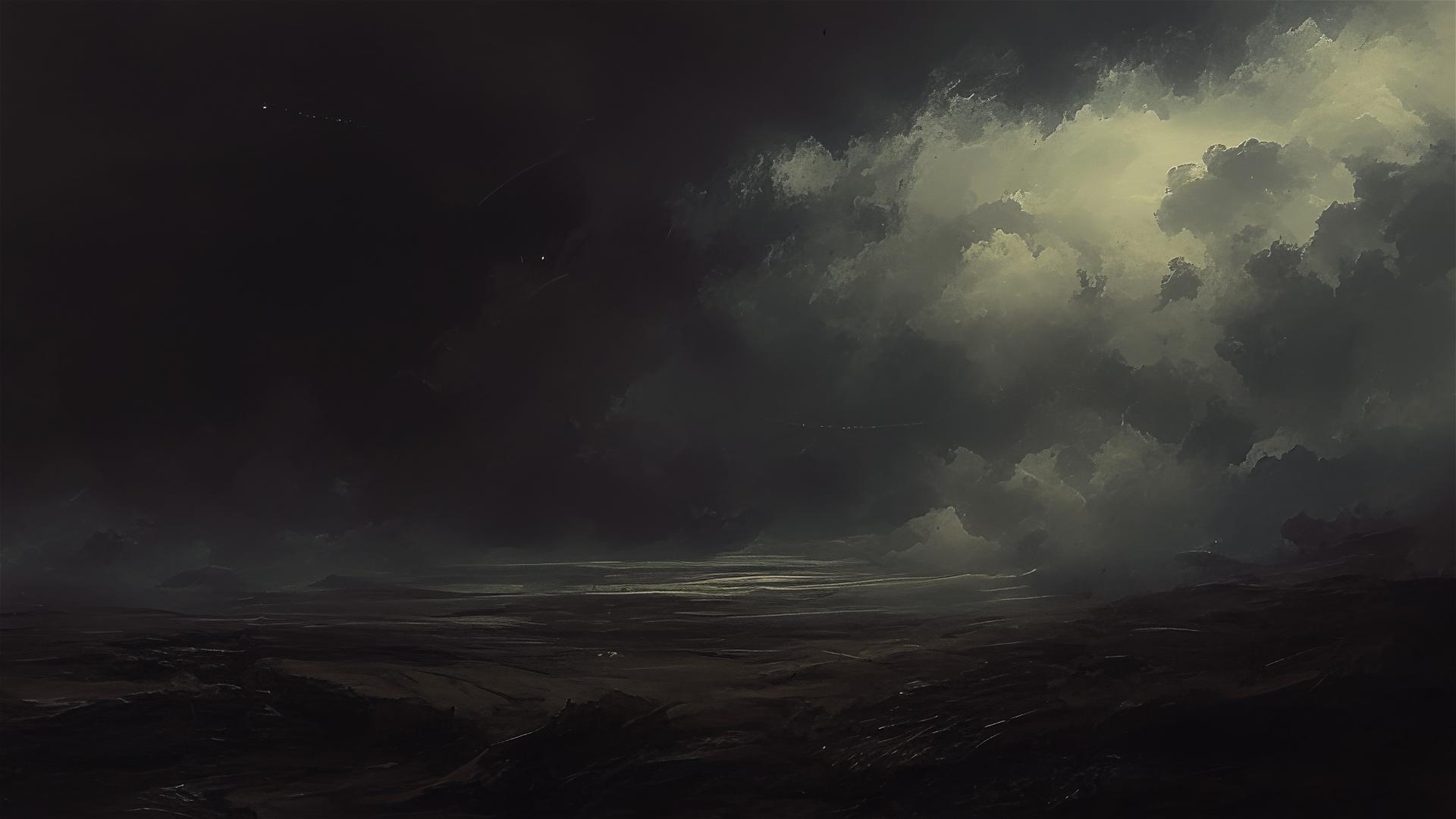 Dark plateau under starless sky, ground in deep slate grey