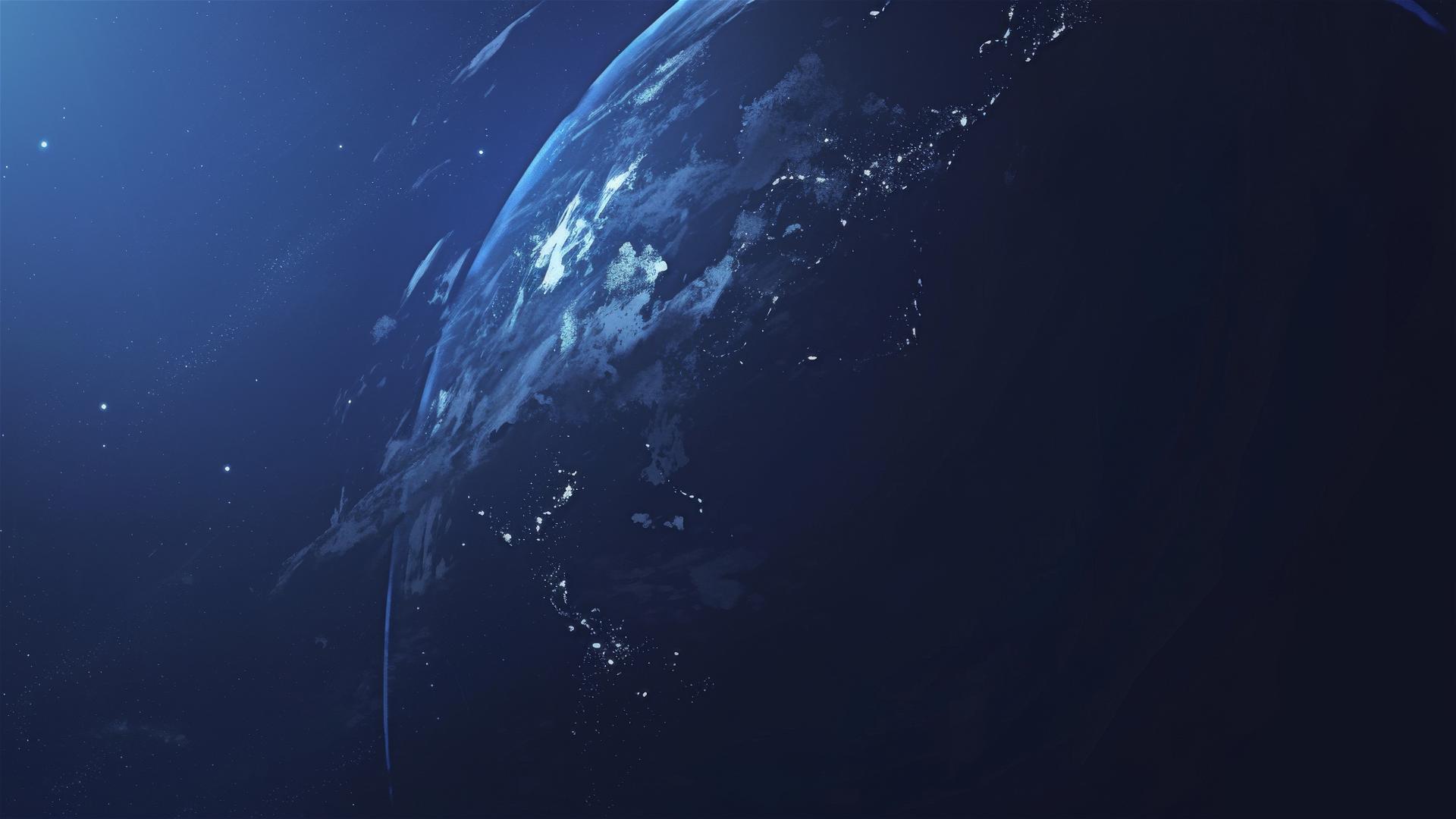 Deep black night sky featuring a solitary dark planet