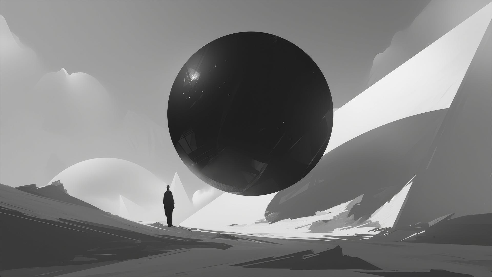Dark eclipse over a desolate desert with gradient sky