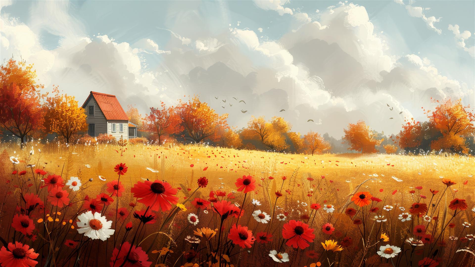 Houses feeding in a pasture with romantic vibe