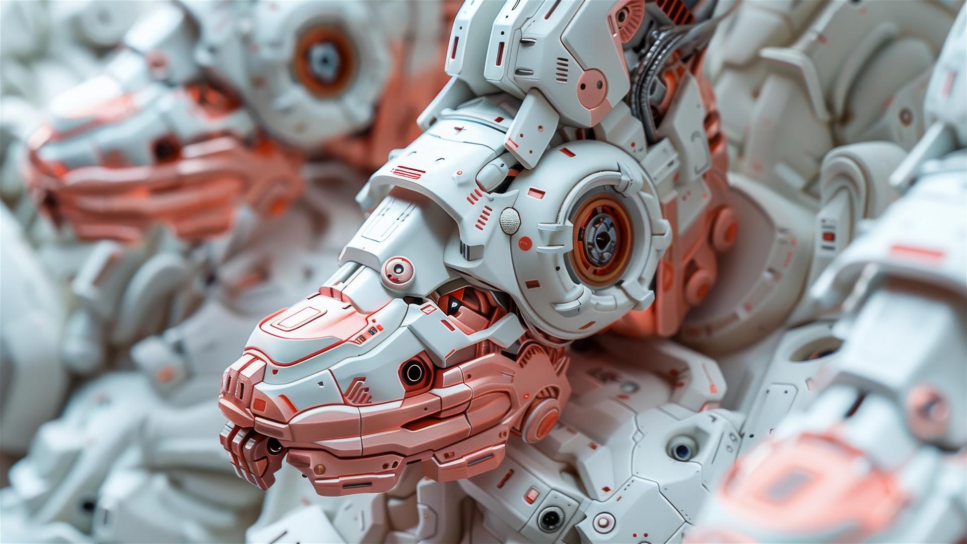 Mecha suit with bulletproof lower body and cloth hair on solid background