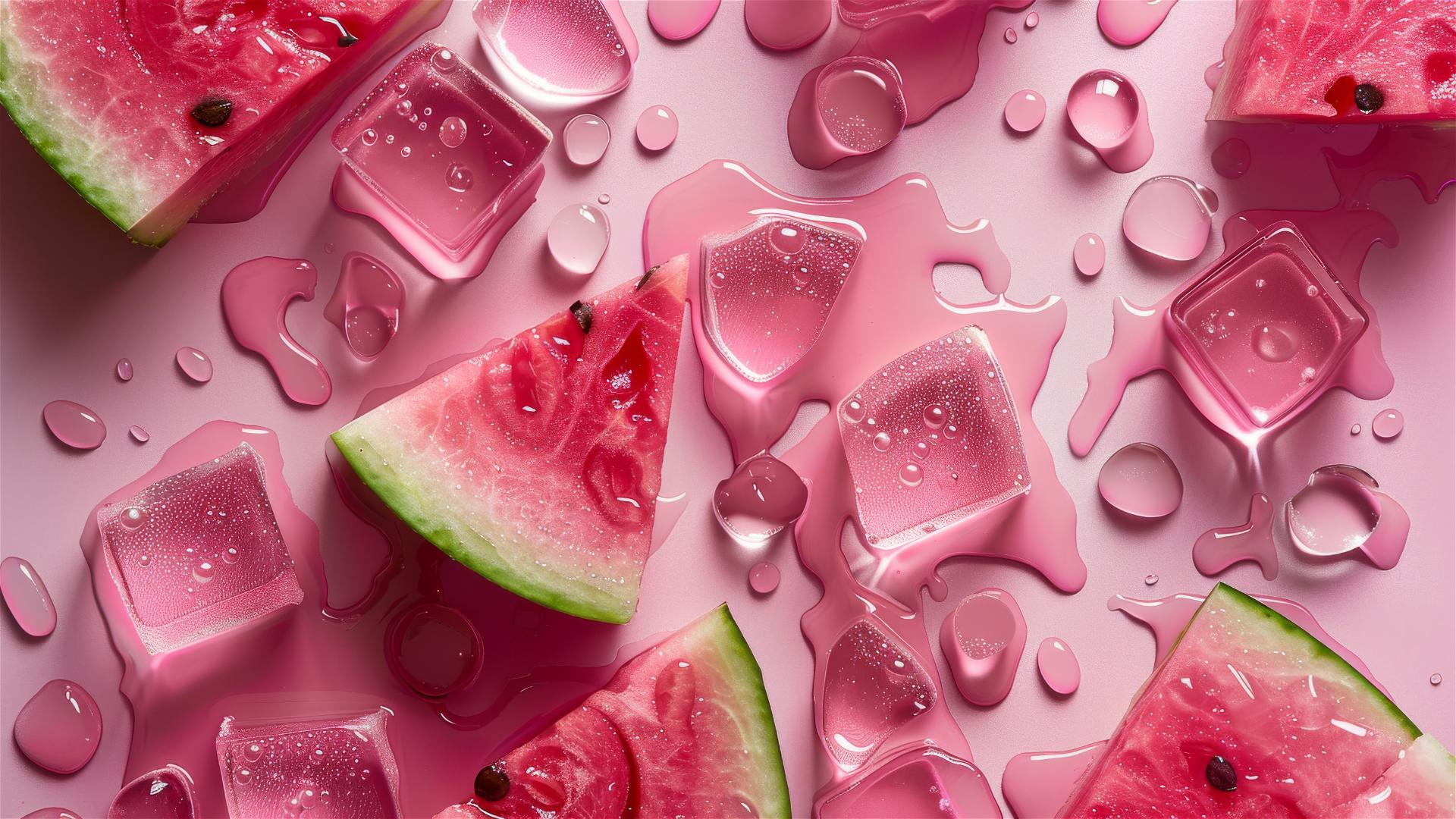 Fresh watermelon with glistening droplets, top view