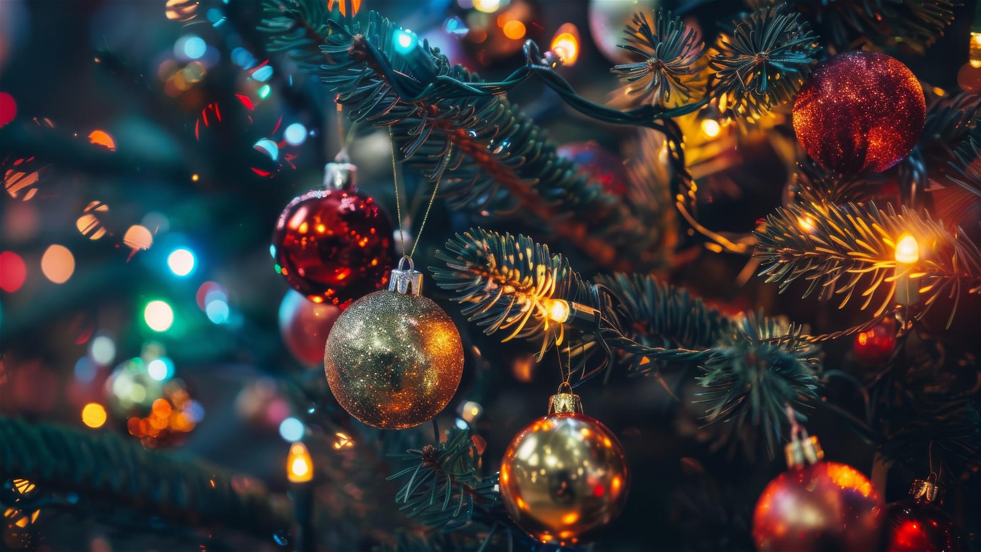 Decorated Christmas tree with ornaments and lights
