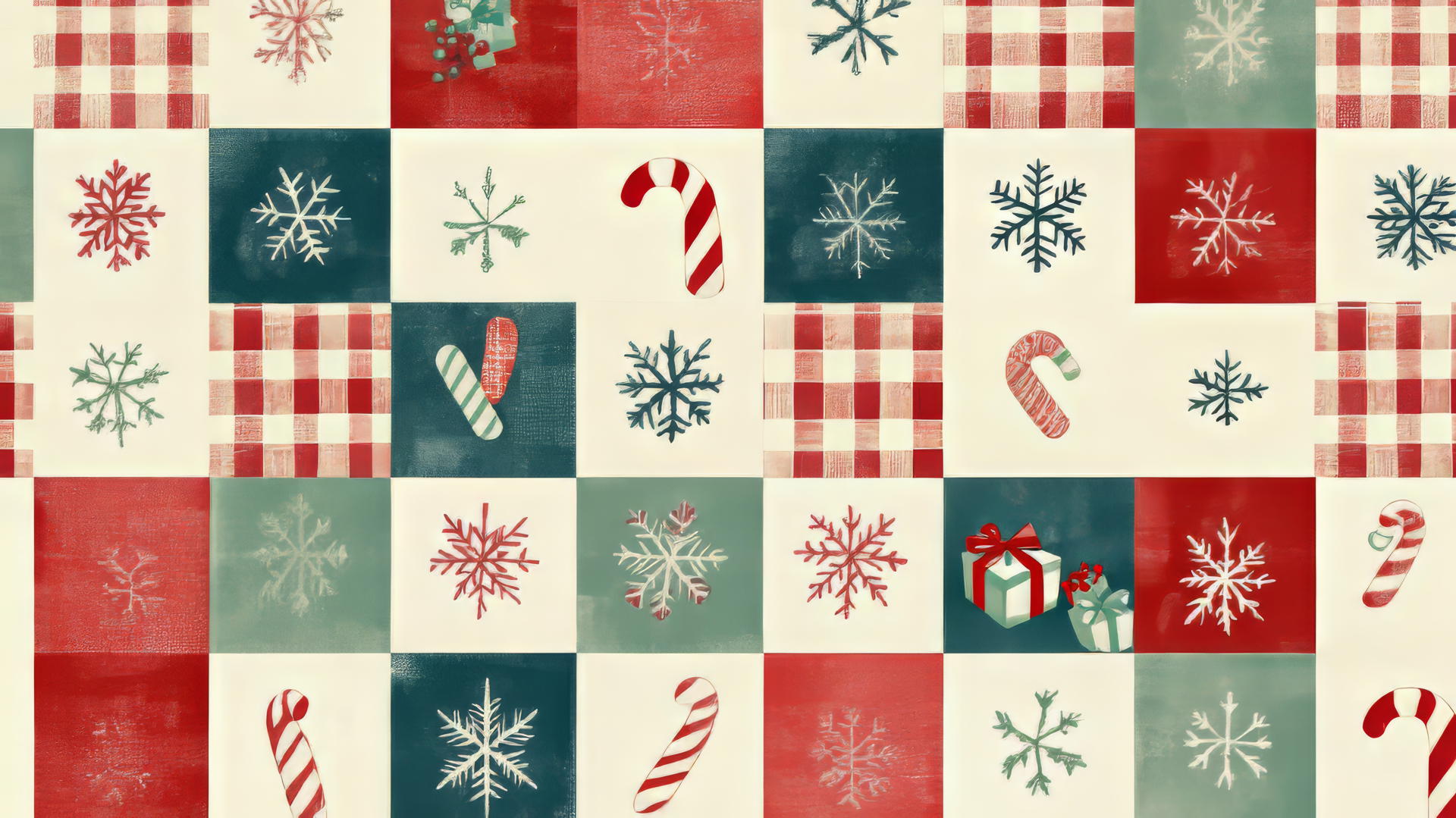 christmas wallpaper preppy with checkered pattern, candy canes, and snowflakes