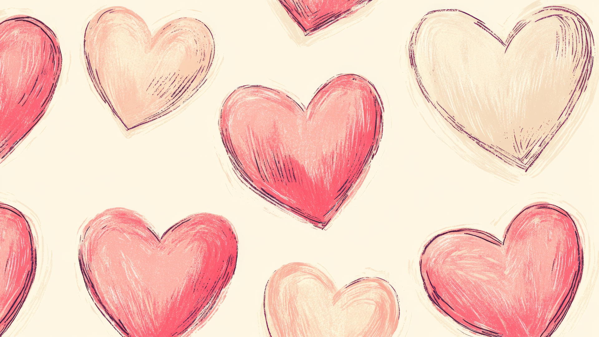 preppy wallpaper with pink hearts on a cream background in a dreamy style