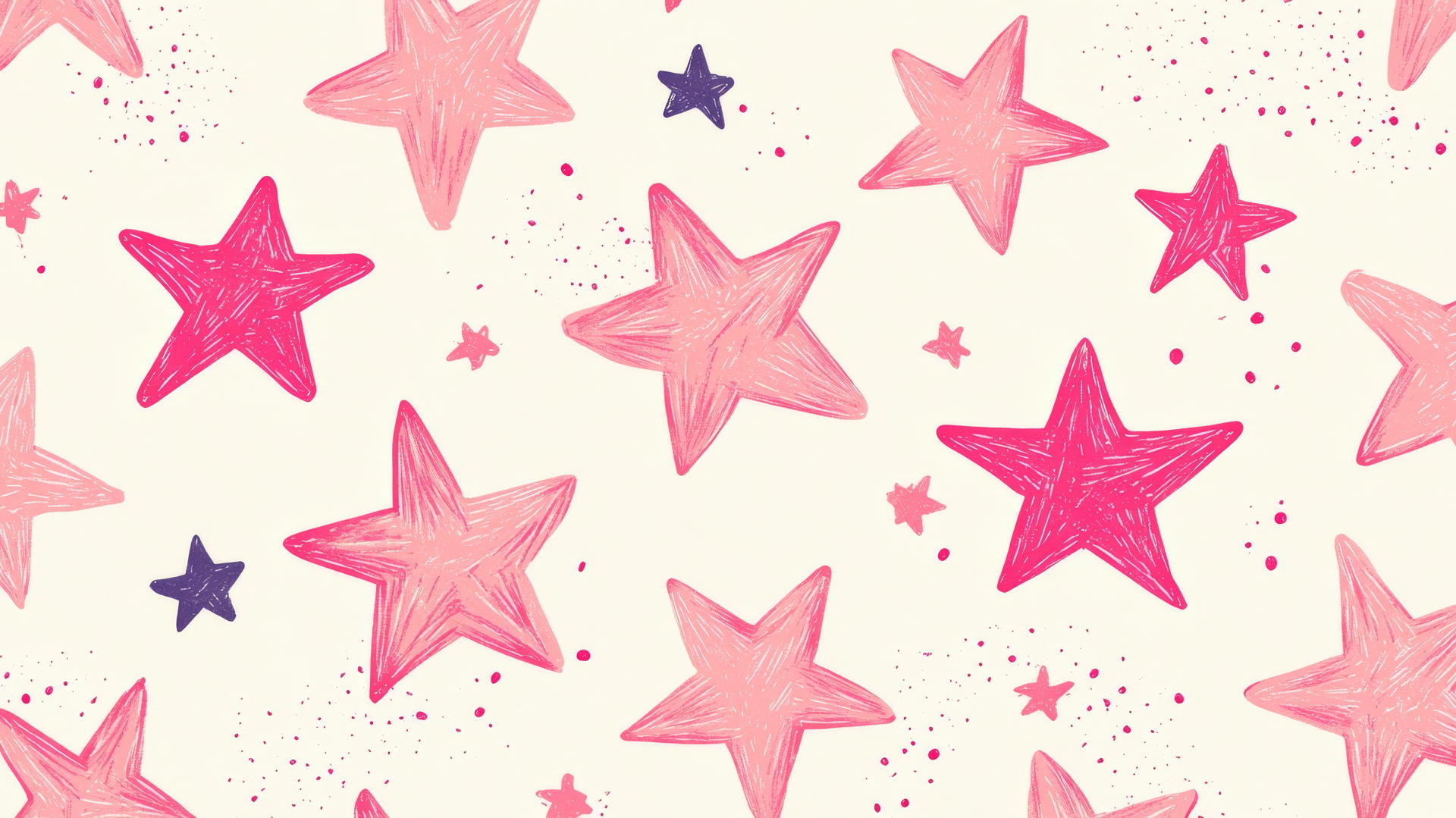 preppy wallpaper with pink stars on cream background in hand-drawn style