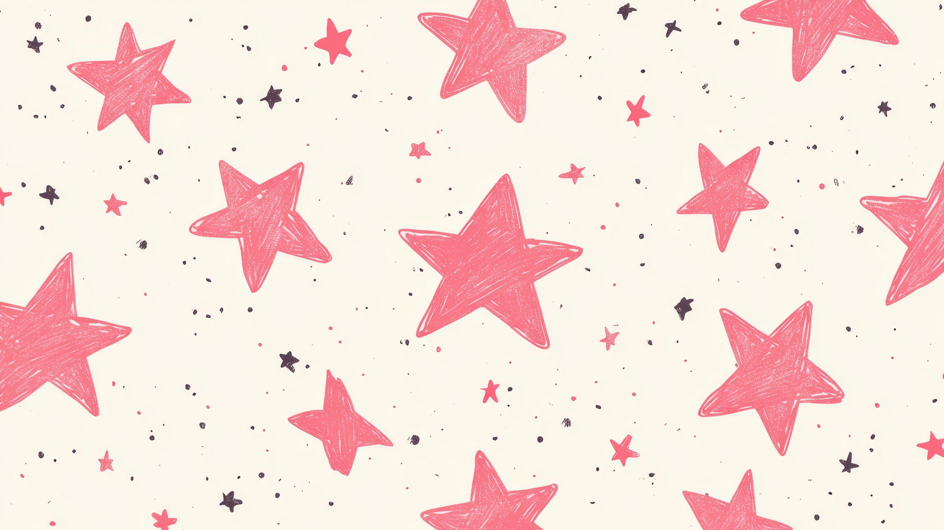 preppy wallpaper with hand-drawn pink stars on a cream background