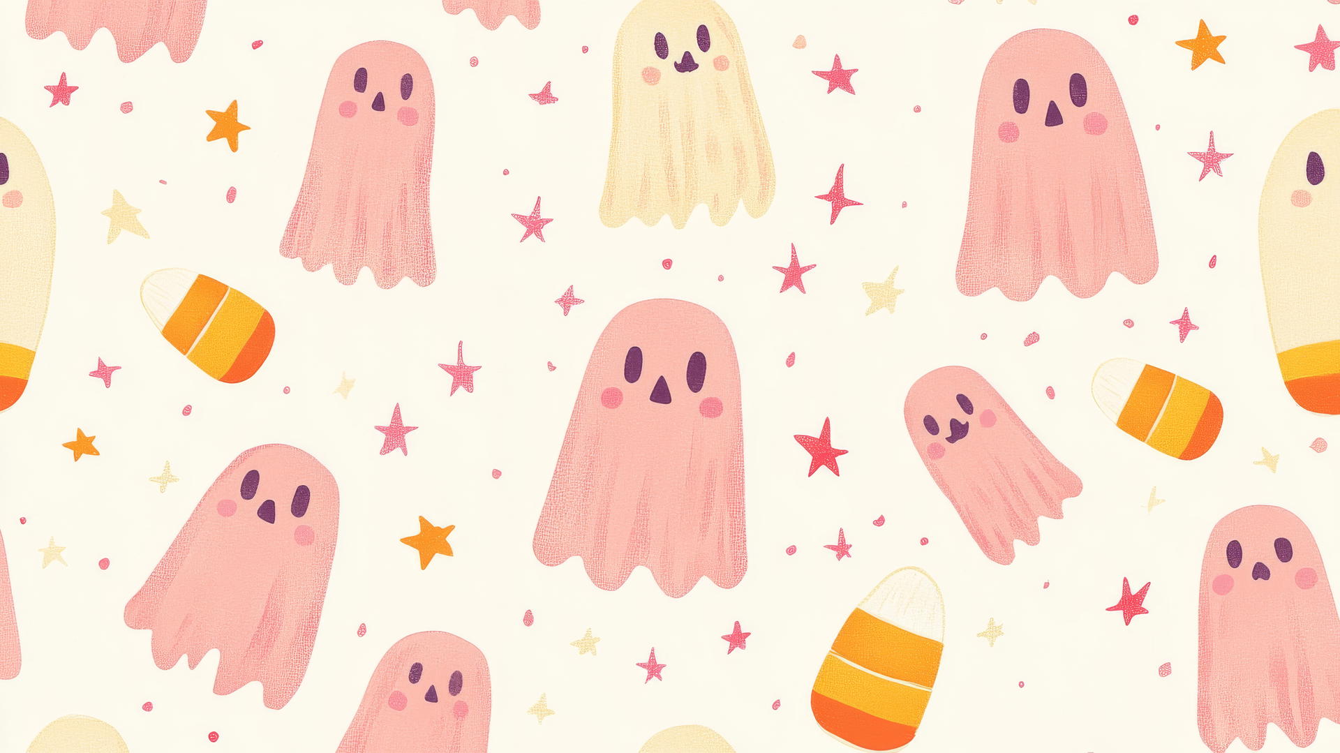 Preppy Halloween wallpaper with pink ghosts and candy