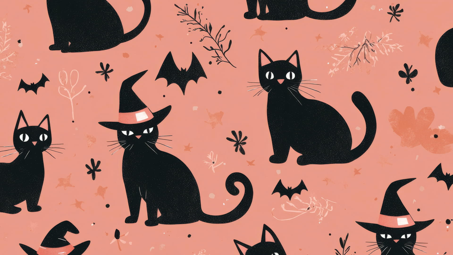 Preppy Halloween wallpaper with cats, hats and bats