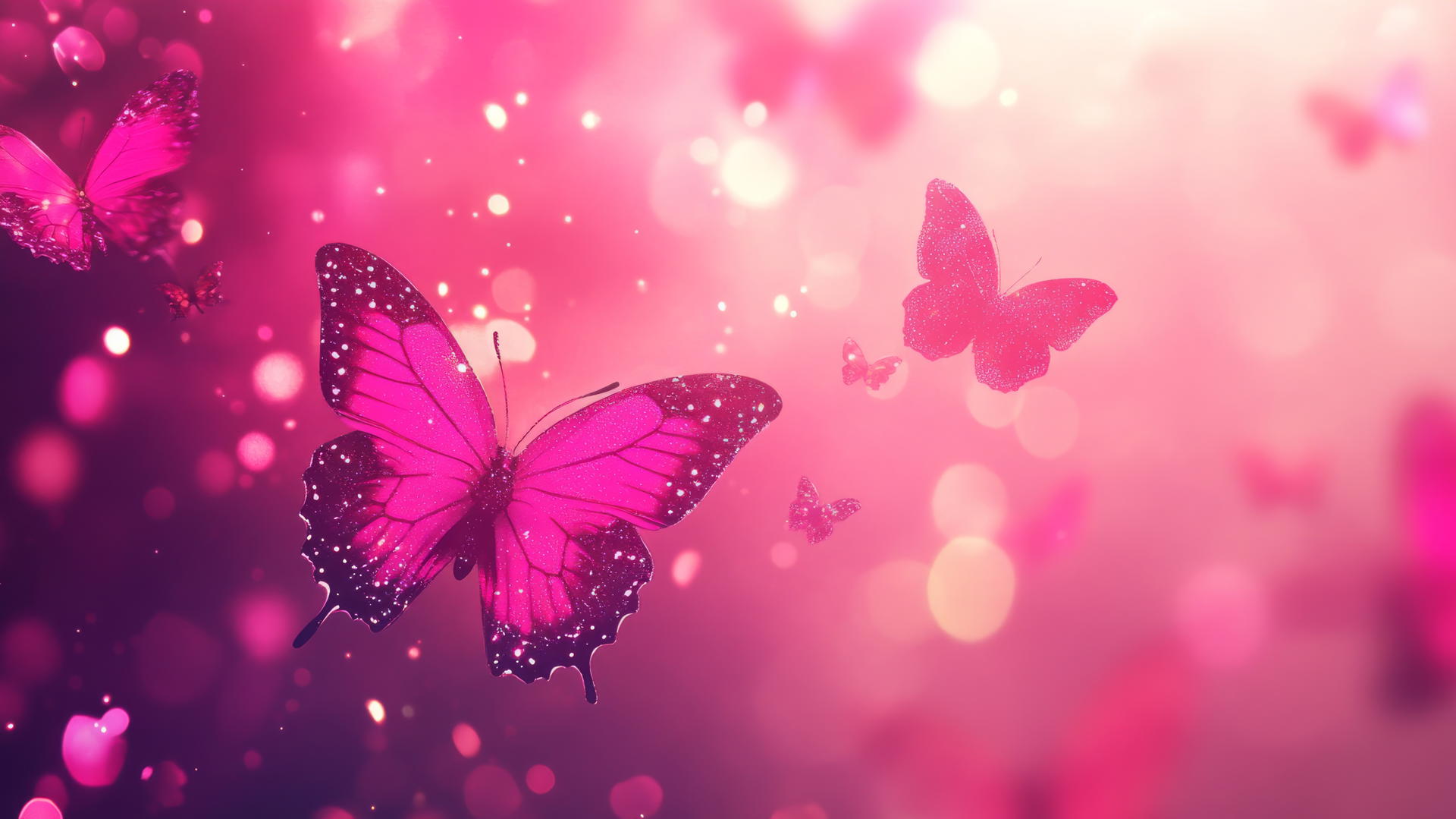 cute hot pink wallpaper with neon butterflies and sparkles