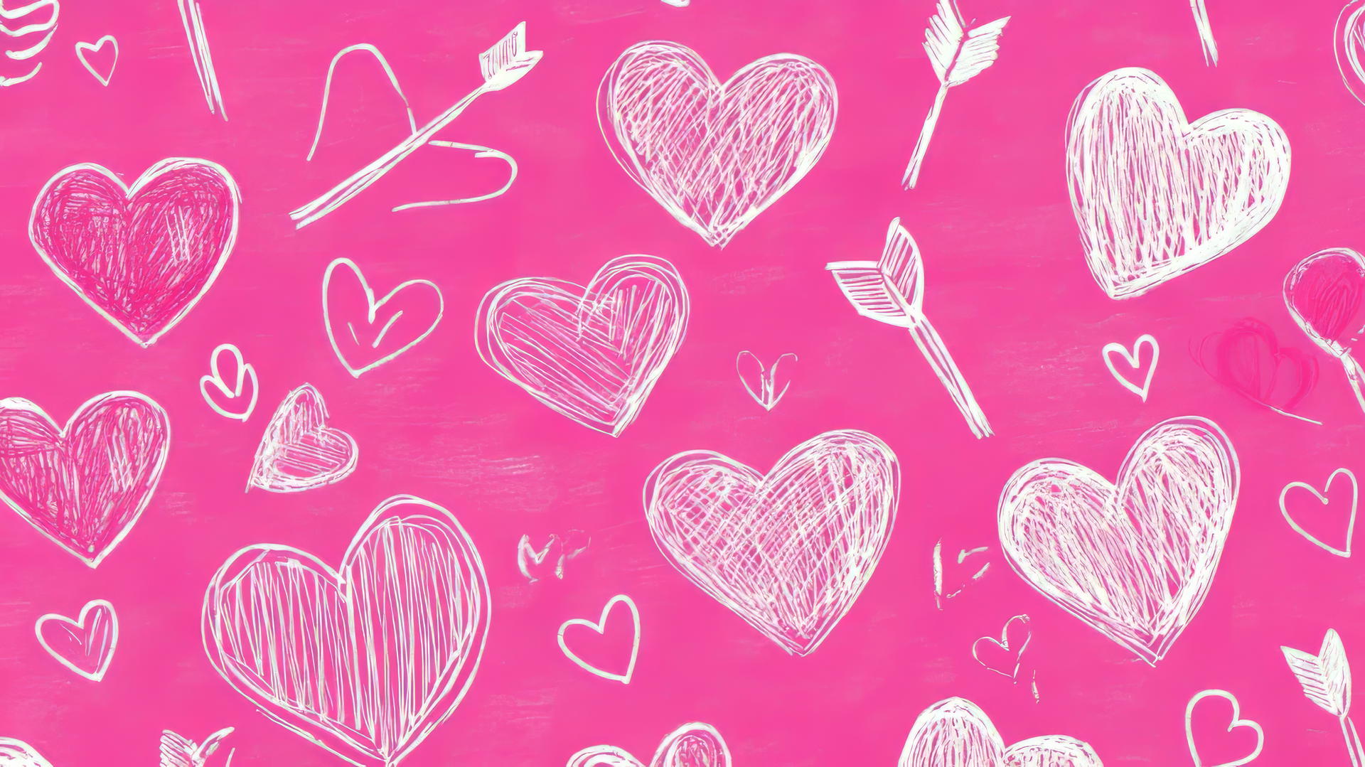 cute hot pink wallpaper with doodle-style hearts and arrows