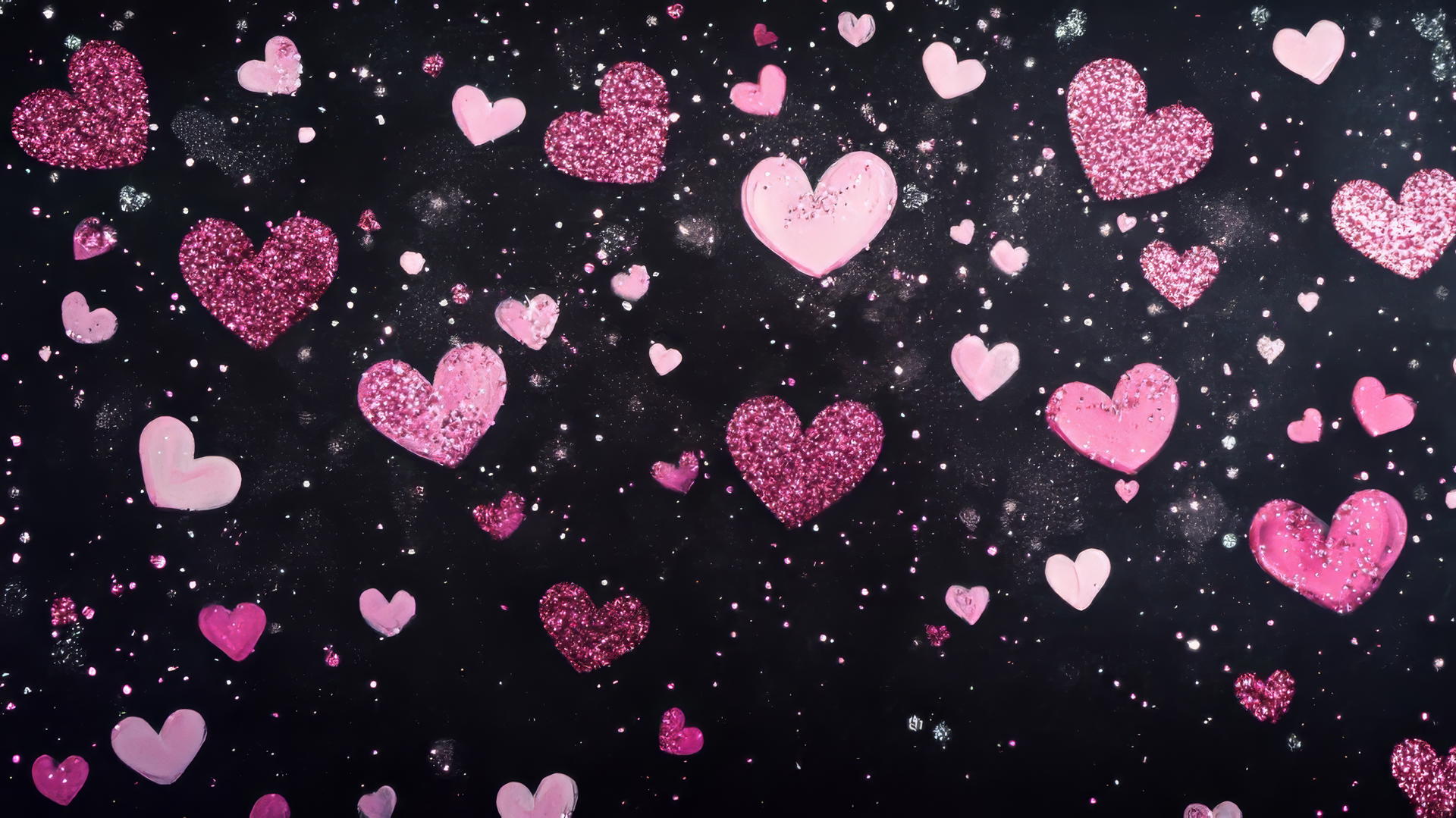 black wallpaper for girls with pink glitter and pastel hearts